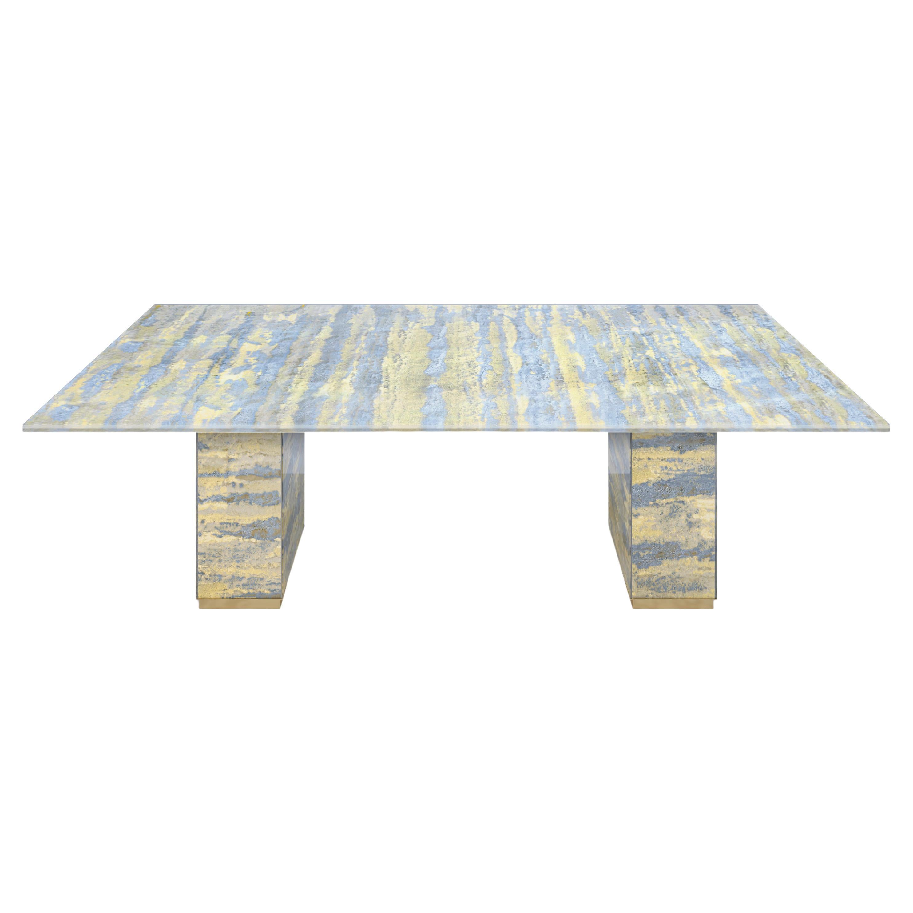 Lillian Gorbachincky Atelier Rodeo Dining Table Featuring Fabric Laminated Glass For Sale