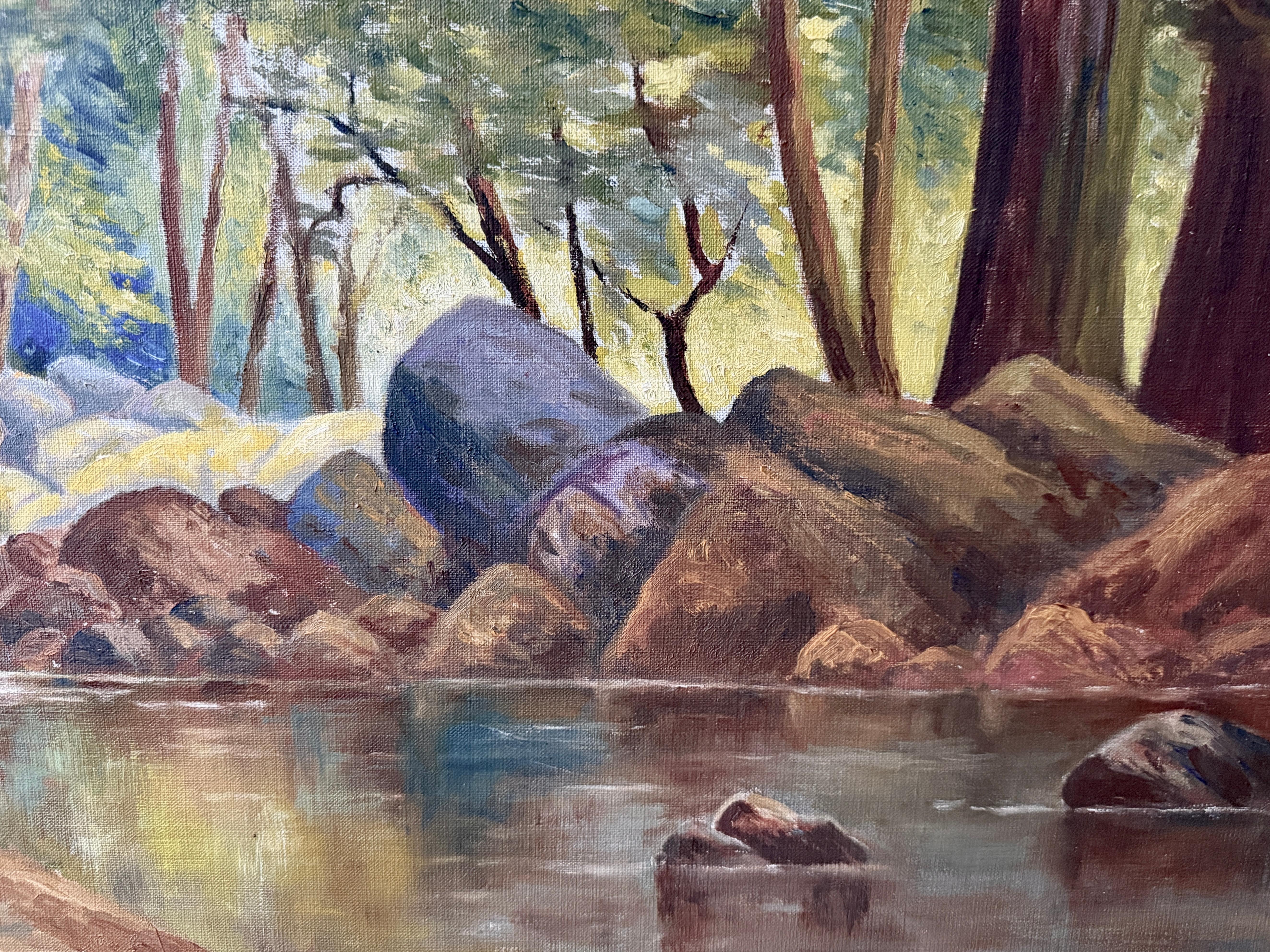 Santa Cruz Forest Carbonero Creek Early morning Original Oil by Lilllian Heath - Painting by Lillian Heath