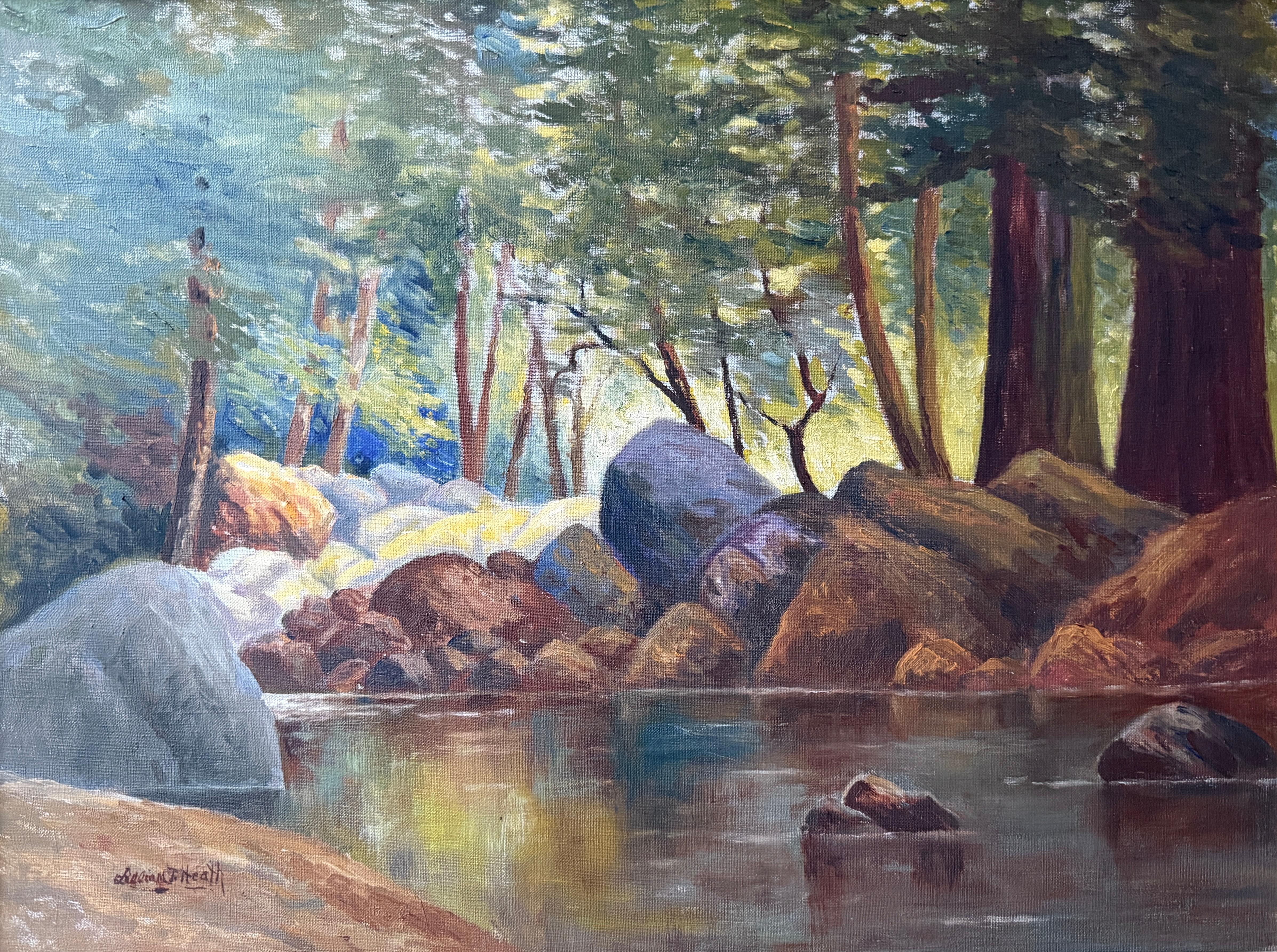 Santa Cruz Forest Carbonero Creek Early morning Original Oil by Lilllian Heath - American Impressionist Painting by Lillian Heath