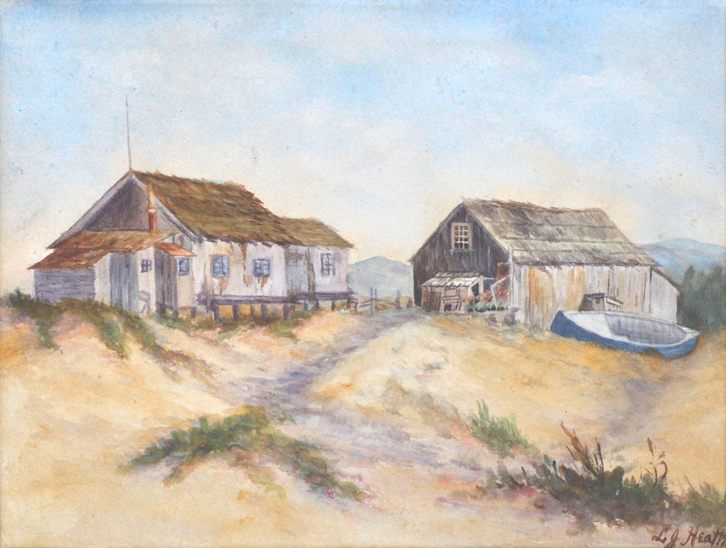 Old Davenport Whaling Village - 1930's Landscape  - Art by Lillian Jackson Heath