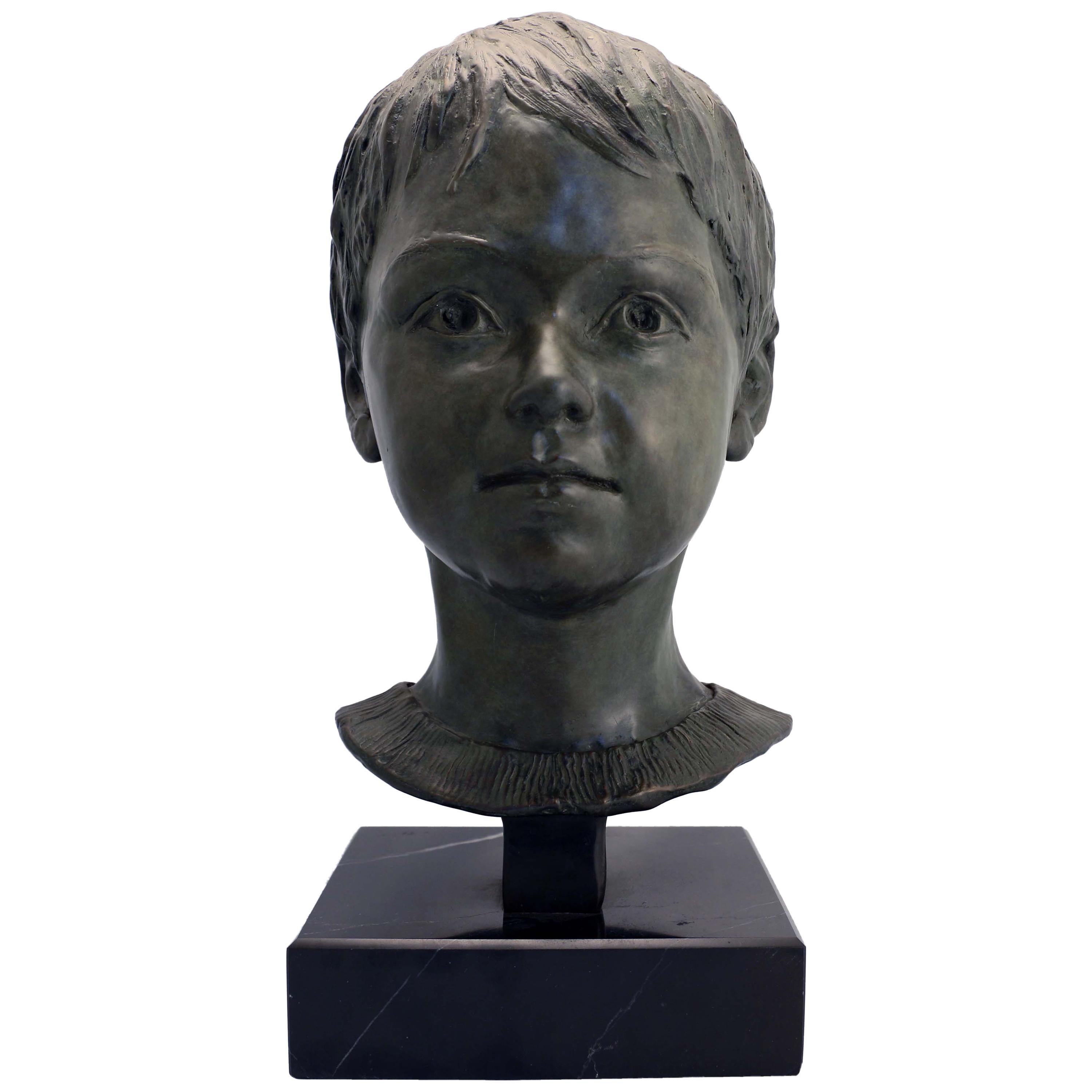 Lillian Katznelson Head of a Young Boy Bronze on Marble Base