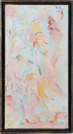 Peinture à l'huile originale encadrée vintage signée d'une danseuse abstraite moderniste américaine