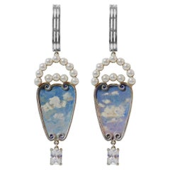 Lillian Shalom Oil Painted Sky Statement Earrings With Pearls