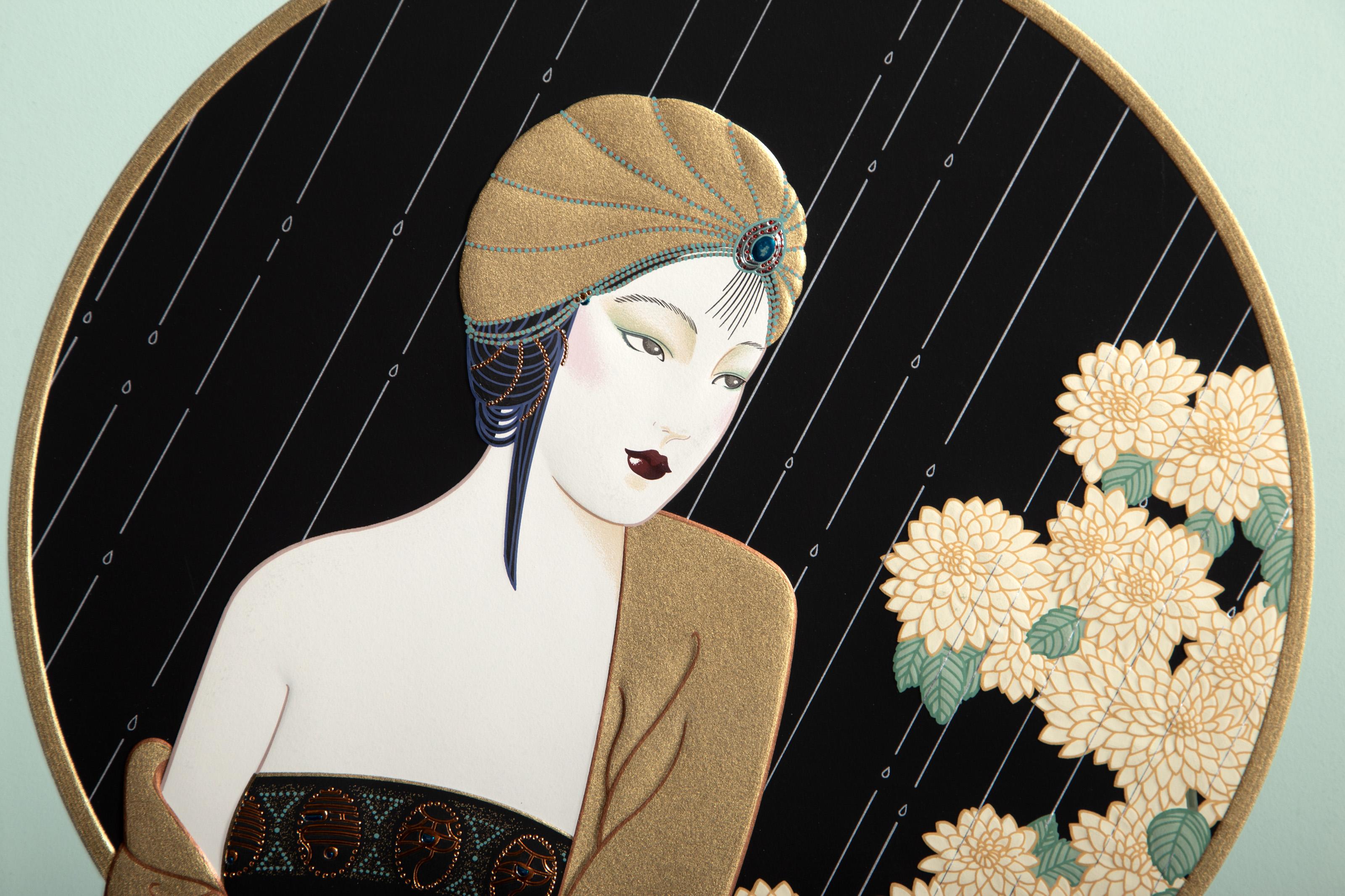 Chrysanthemum Song, Folk Art Screenprint by Lillian Shao For Sale 2