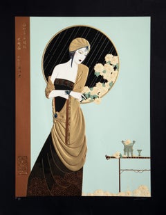 Chrysanthemum Song, serigrafia d'arte popolare di Lillian Shao