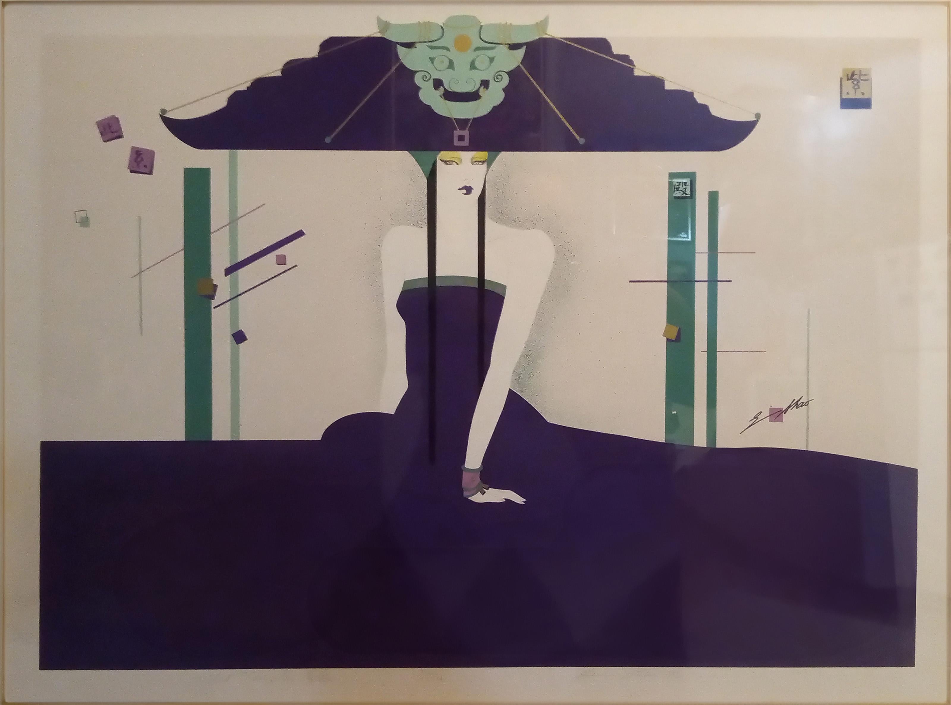 Temple violet, sérigraphie Art déco de Lillian Shao en vente 1
