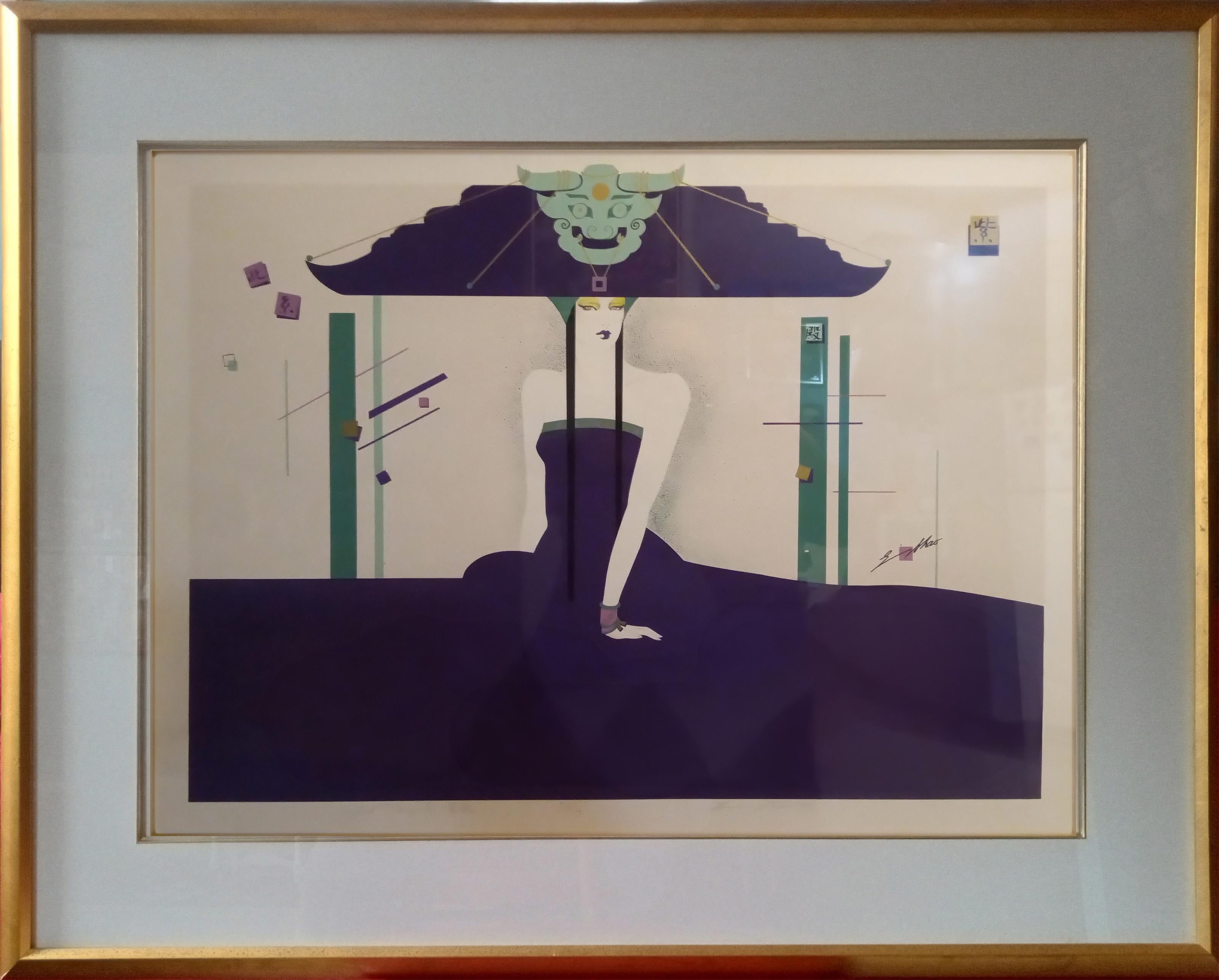 Lillian Shao, Taïwanaise/Américaine - Violet Temple, Année :  1986, Moyen :  Sérigraphie, signée et numérotée au crayon, Taille :  27.5 x 30.25 in. (69.85 x 76.84 cm), Taille du cadre :  32.25 x 40 pouces 
