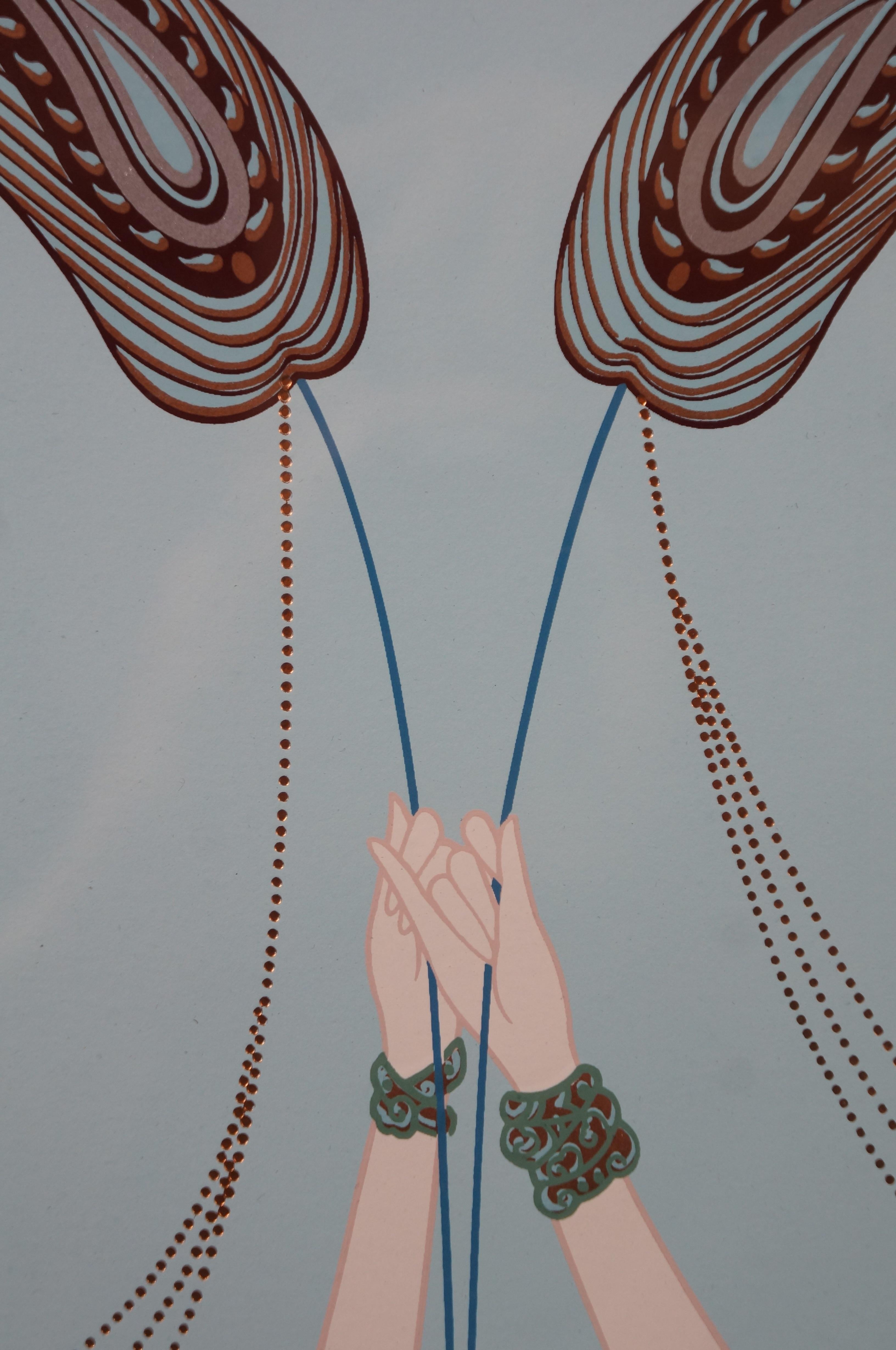 Lillian Shao Groß signiert Triumph Art Deco Stil Metallic Serigraphie Druck 1991 im Angebot 5