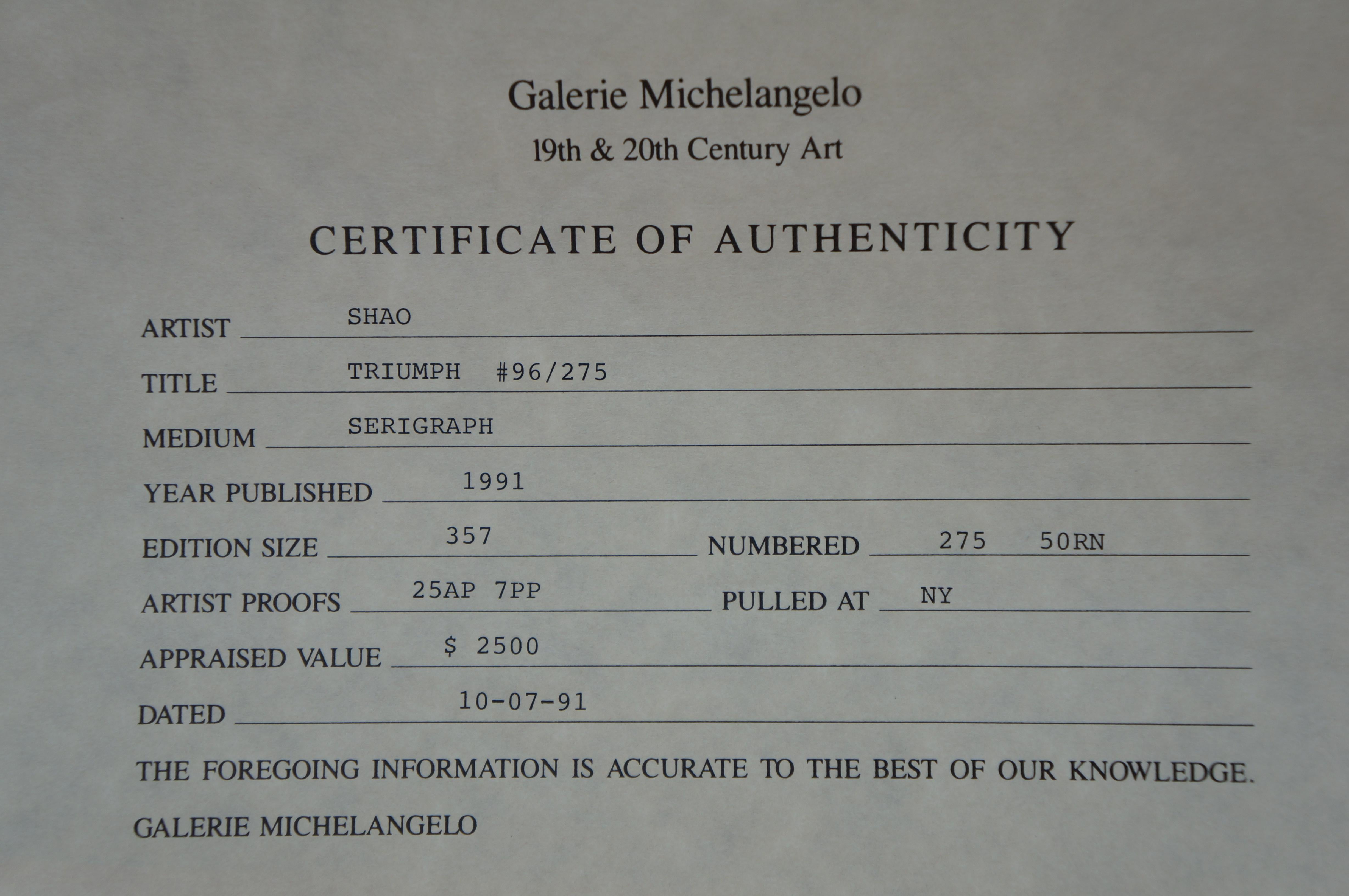 Lillian Shao Groß signiert Triumph Art Deco Stil Metallic Serigraphie Druck 1991 im Angebot 10