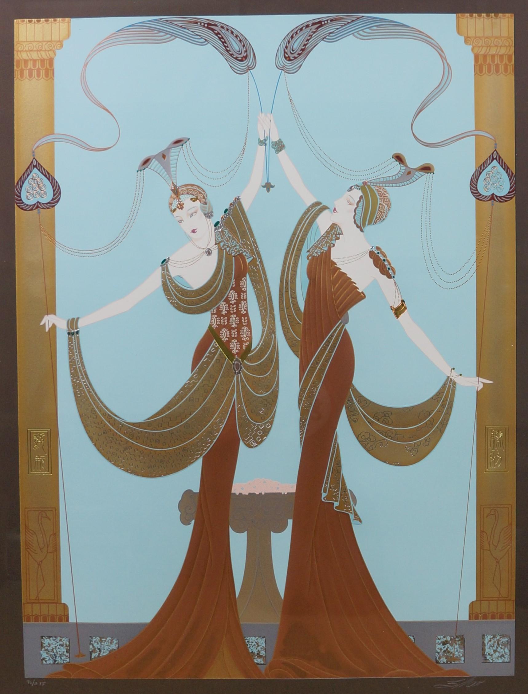 Lillian Shao Groß signiert Triumph Art Deco Stil Metallic Serigraphie Druck 1991 im Zustand „Gut“ im Angebot in Dayton, OH