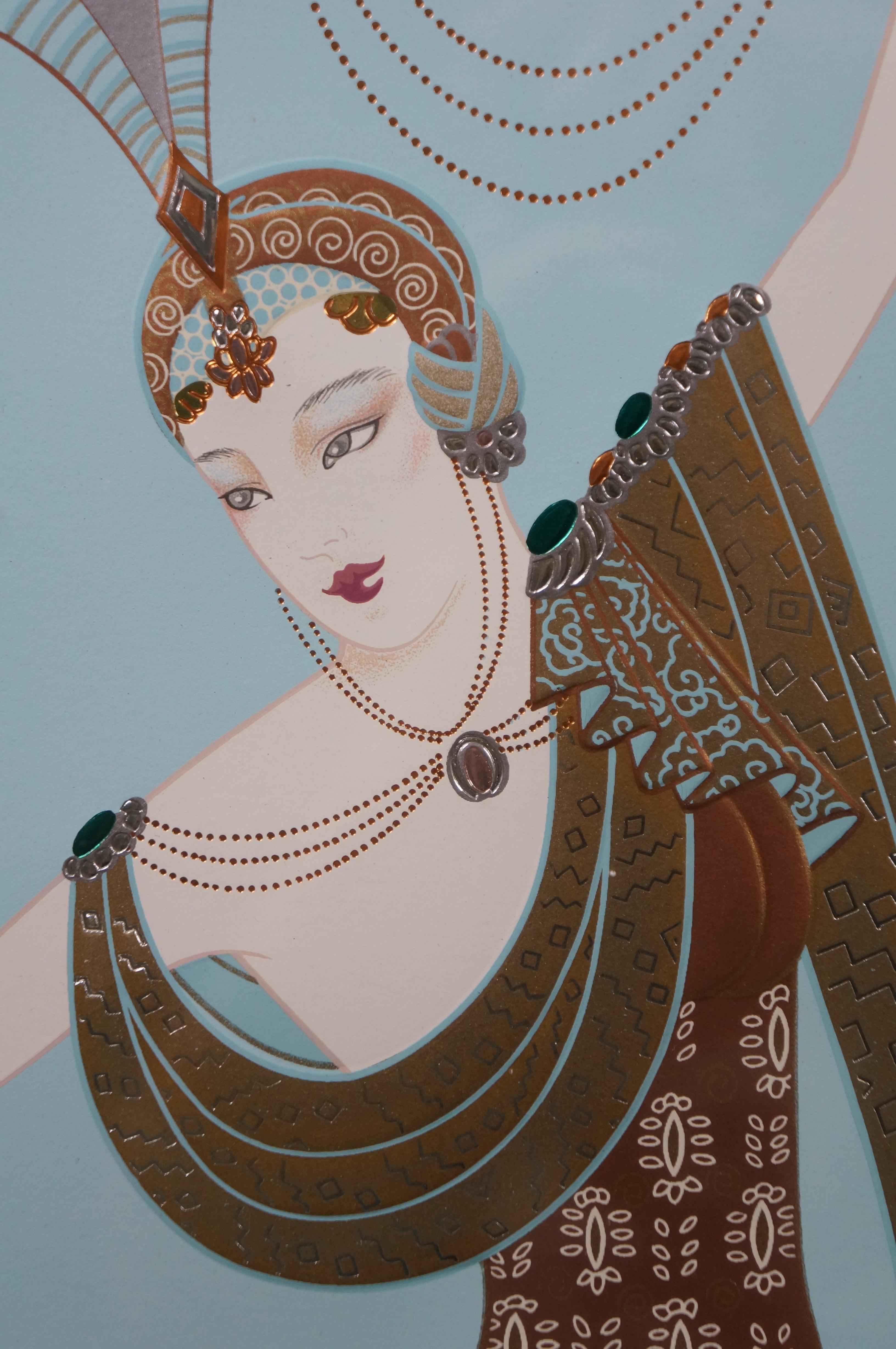 Lillian Shao Groß signiert Triumph Art Deco Stil Metallic Serigraphie Druck 1991 im Angebot 2