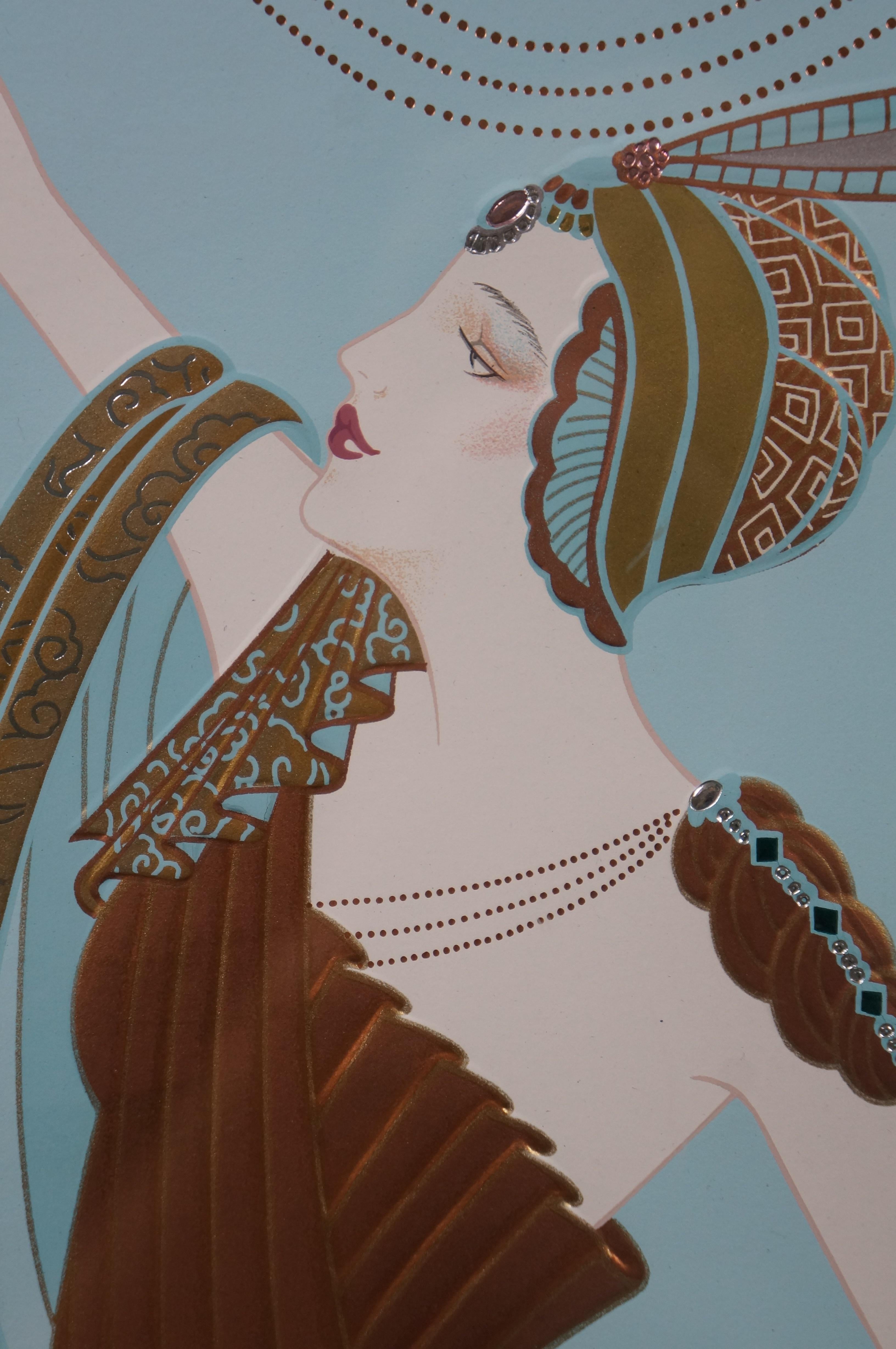 Lillian Shao Groß signiert Triumph Art Deco Stil Metallic Serigraphie Druck 1991 im Angebot 3