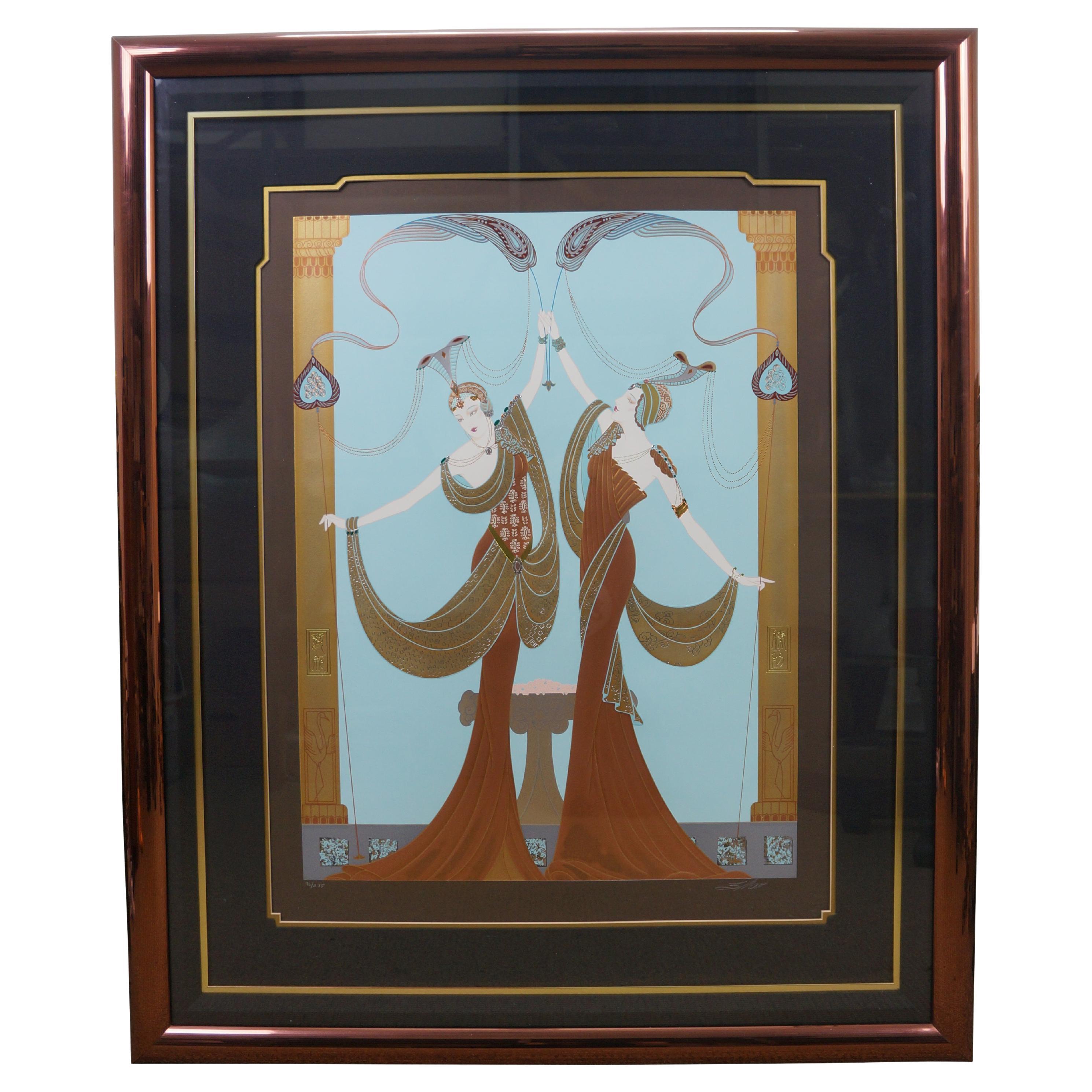 Lillian Shao Large Signed Triumph Art Deco Style Metallic Serigraph Print 1991