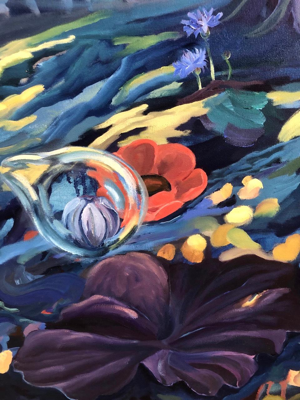 Die Spiele, die wir spielen 2021, Leinwand, Ölfarbe (Violett), Landscape Painting, von Lillianne Ruiz 
