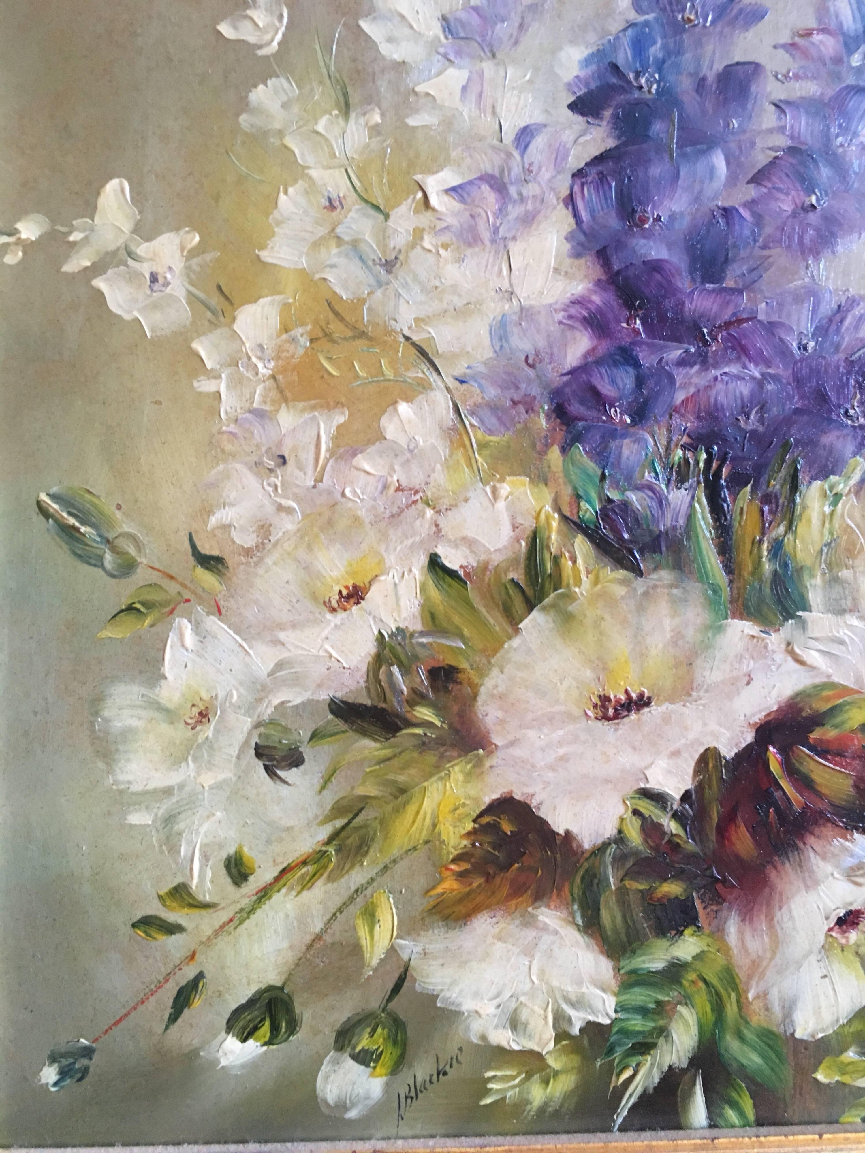 Foxglove Floral Arrangement, Oil Painting, Signed 2
