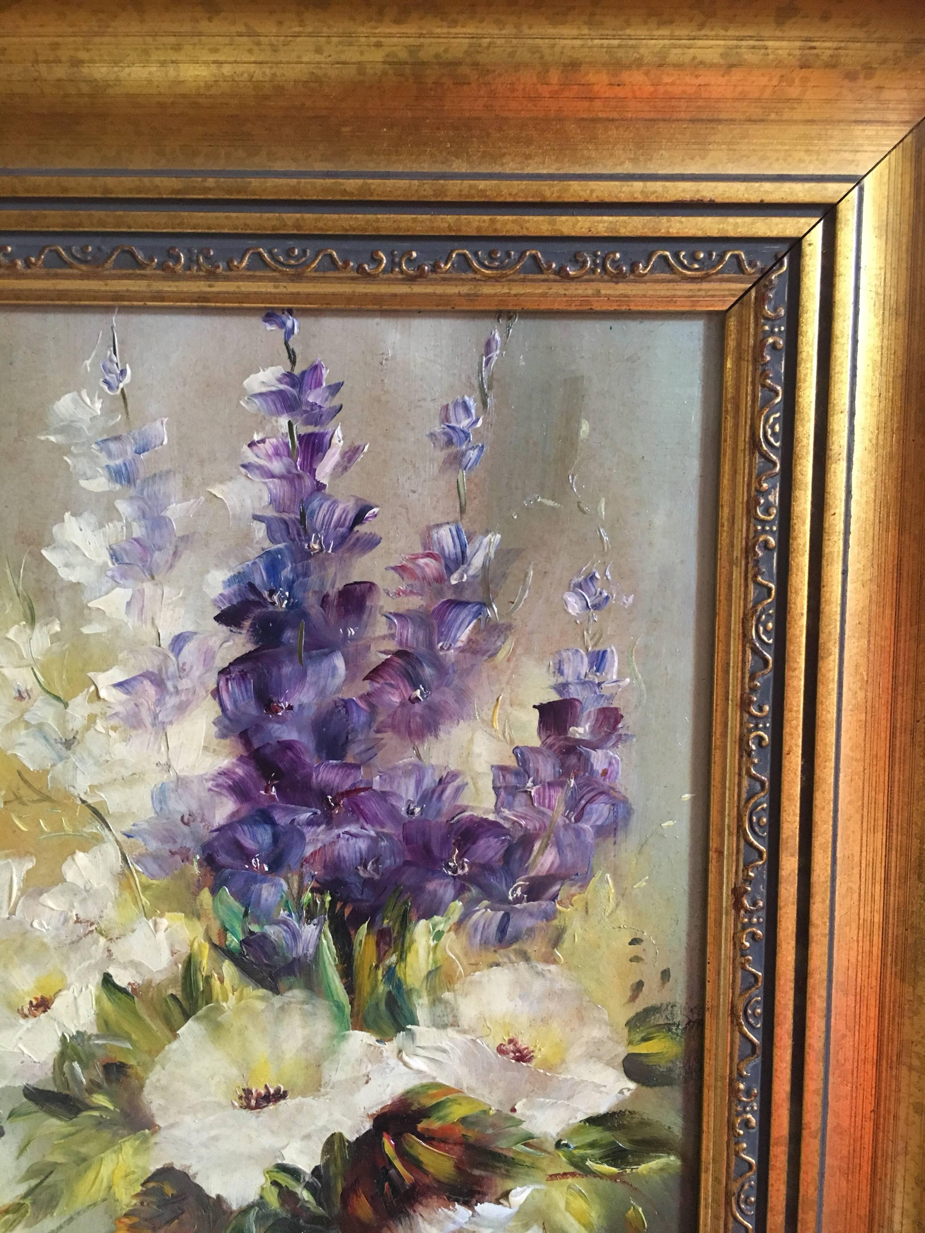 Foxglove Floral Arrangement, Oil Painting, Signed 4