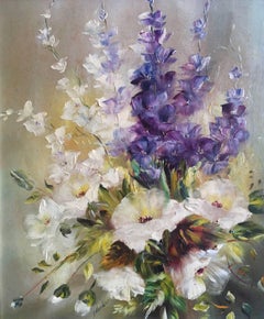 Foxglove Floral Arrangement, Oil Painting, Signed