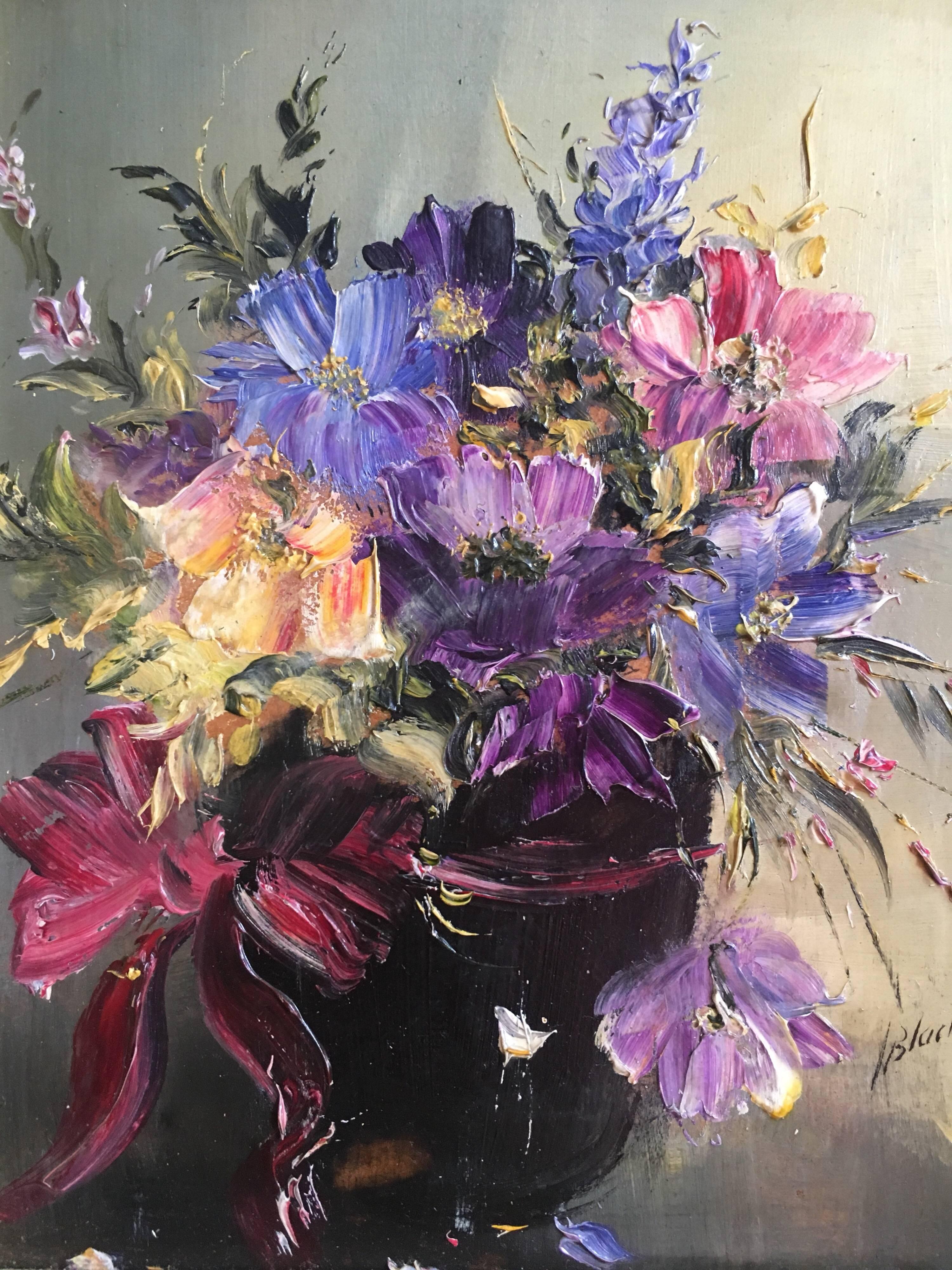 Lillias Blackie Still-Life Painting - Purple Floral Arrangement, Oil Painting, Signed