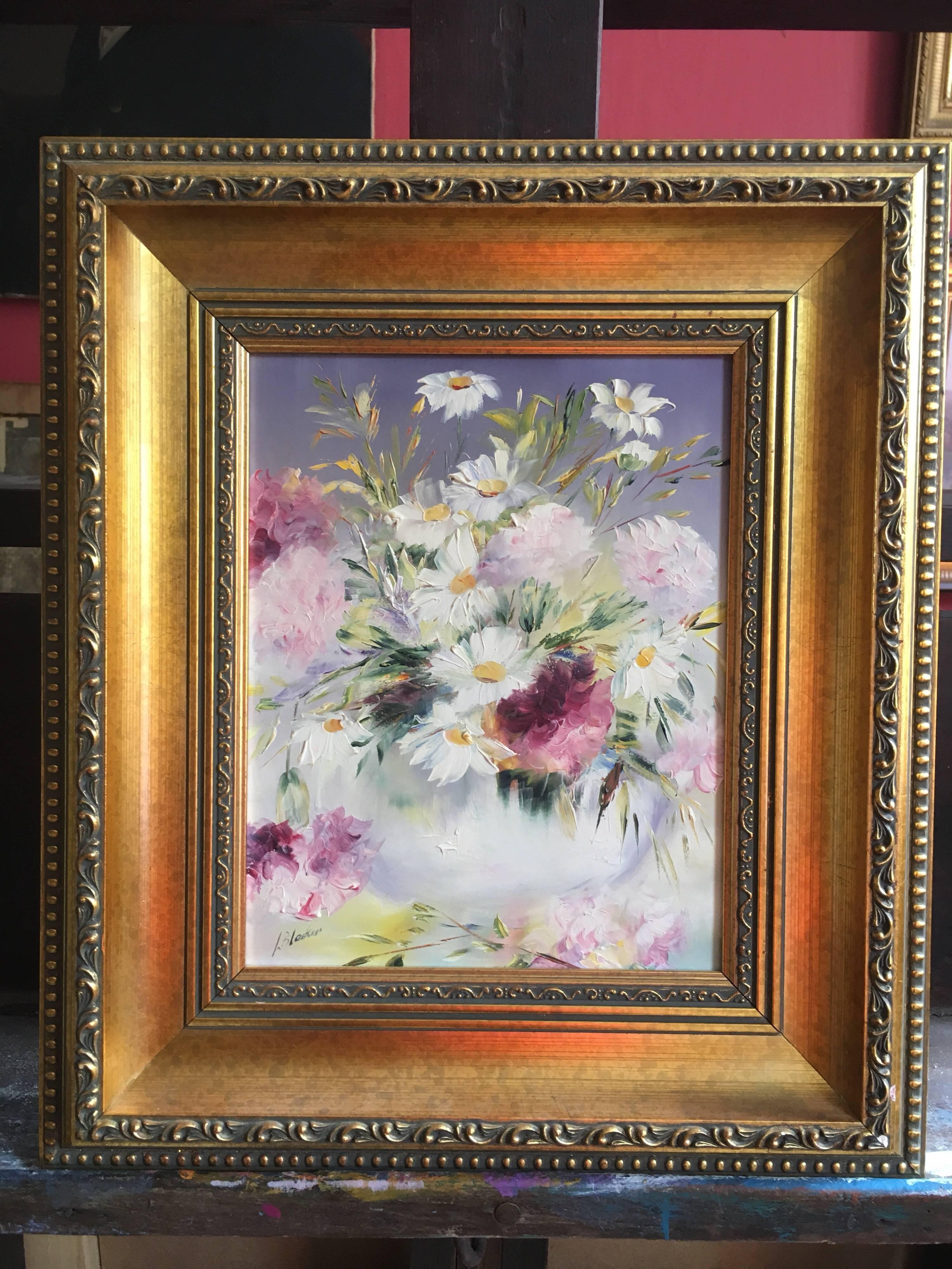 Wild Daisy Floral Arrangement
By Lillias Blackie, Scottish Artist, 20th Century
Signed by the artist on the left hand corner
Oil painting on board, framed
Framed size: 13.5 x 15.5 inches

Beautiful floral arrangement, one that looks like it has been