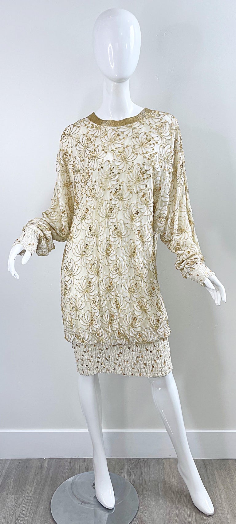 gold 80s dress 80s/90s Sho Max Originals Silk Sequin Gold Leaf Party Dress