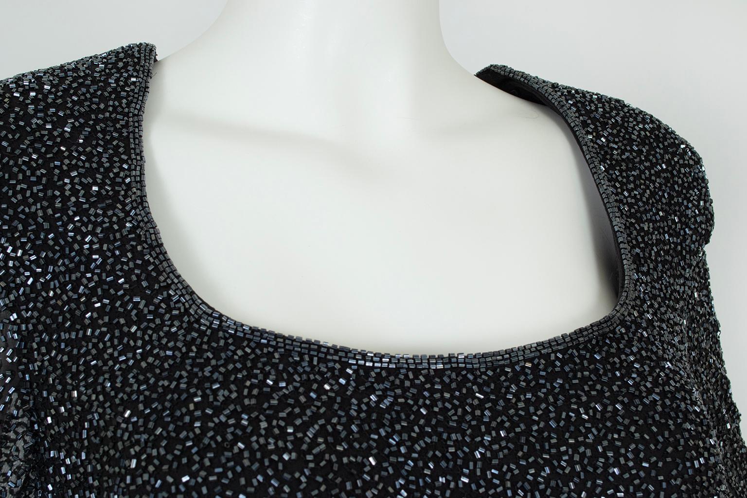 Lillie Rubin Black Full Length Beaded Column Gown w Illusion Sleeves – L, 21st C For Sale 7