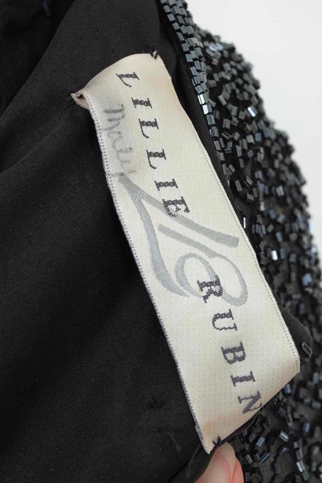 Lillie Rubin Black Full Length Beaded Column Gown w Illusion Sleeves – L, 21st C For Sale 9