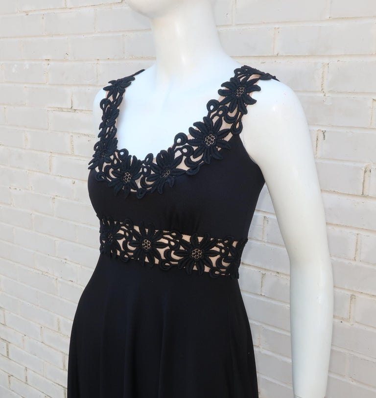 Lillie Rubin Black Jersey Nude Illusion Maxi Evening Dress, C.1970 In Excellent Condition For Sale In Atlanta, GA