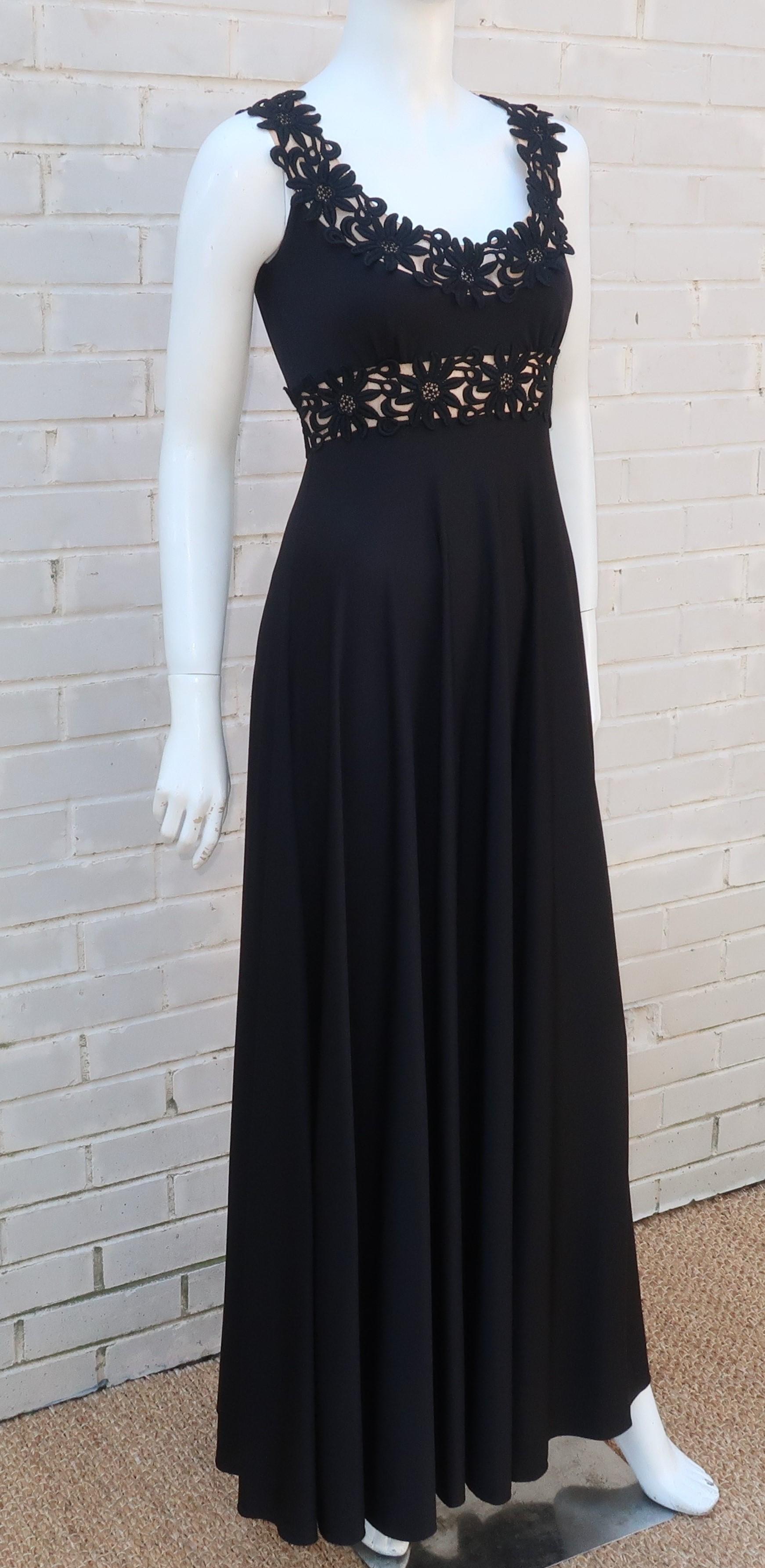 Lillie Rubin Black Jersey Maxi Evening Dress, C.1970 2