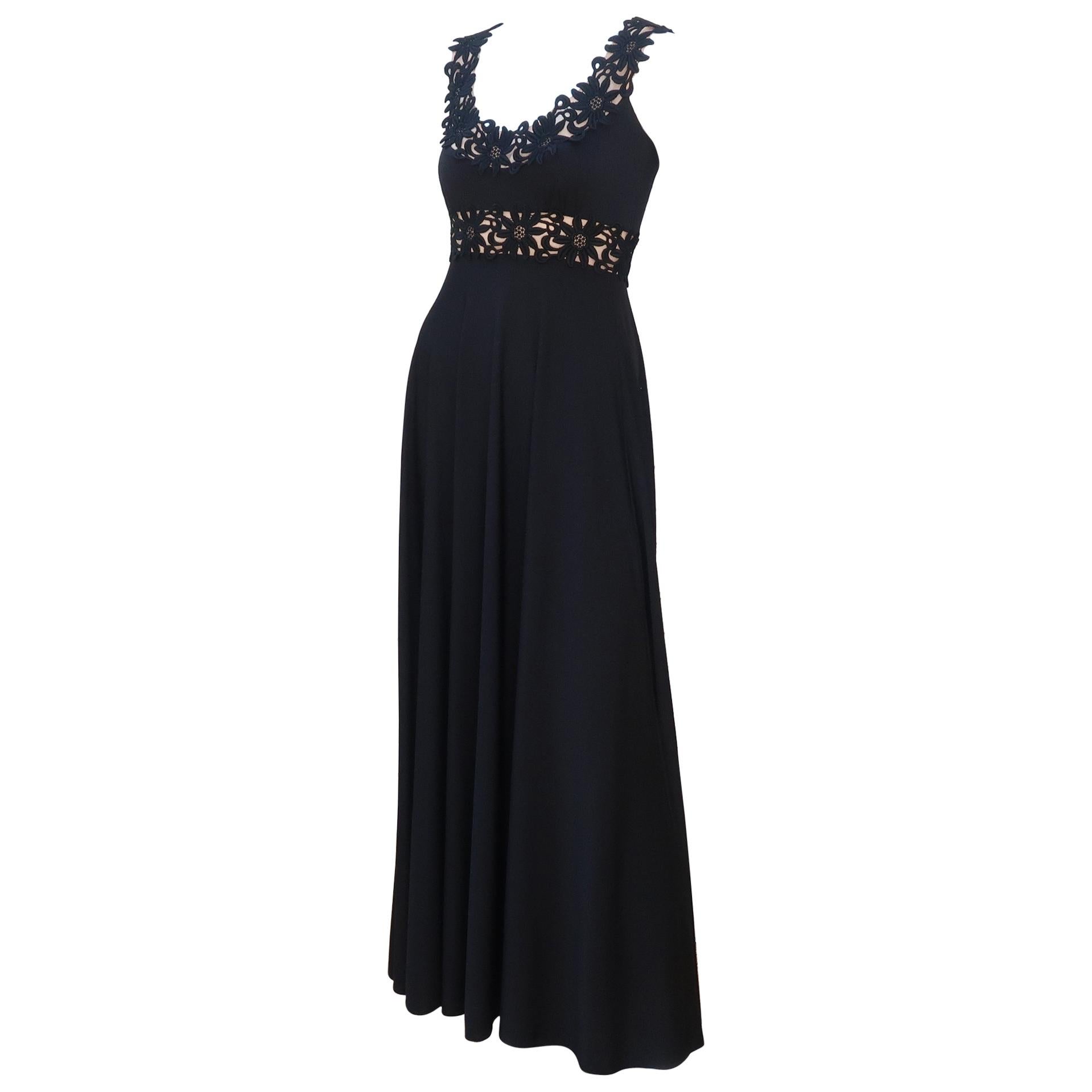 Lillie Rubin Black Jersey Maxi Evening Dress, C.1970