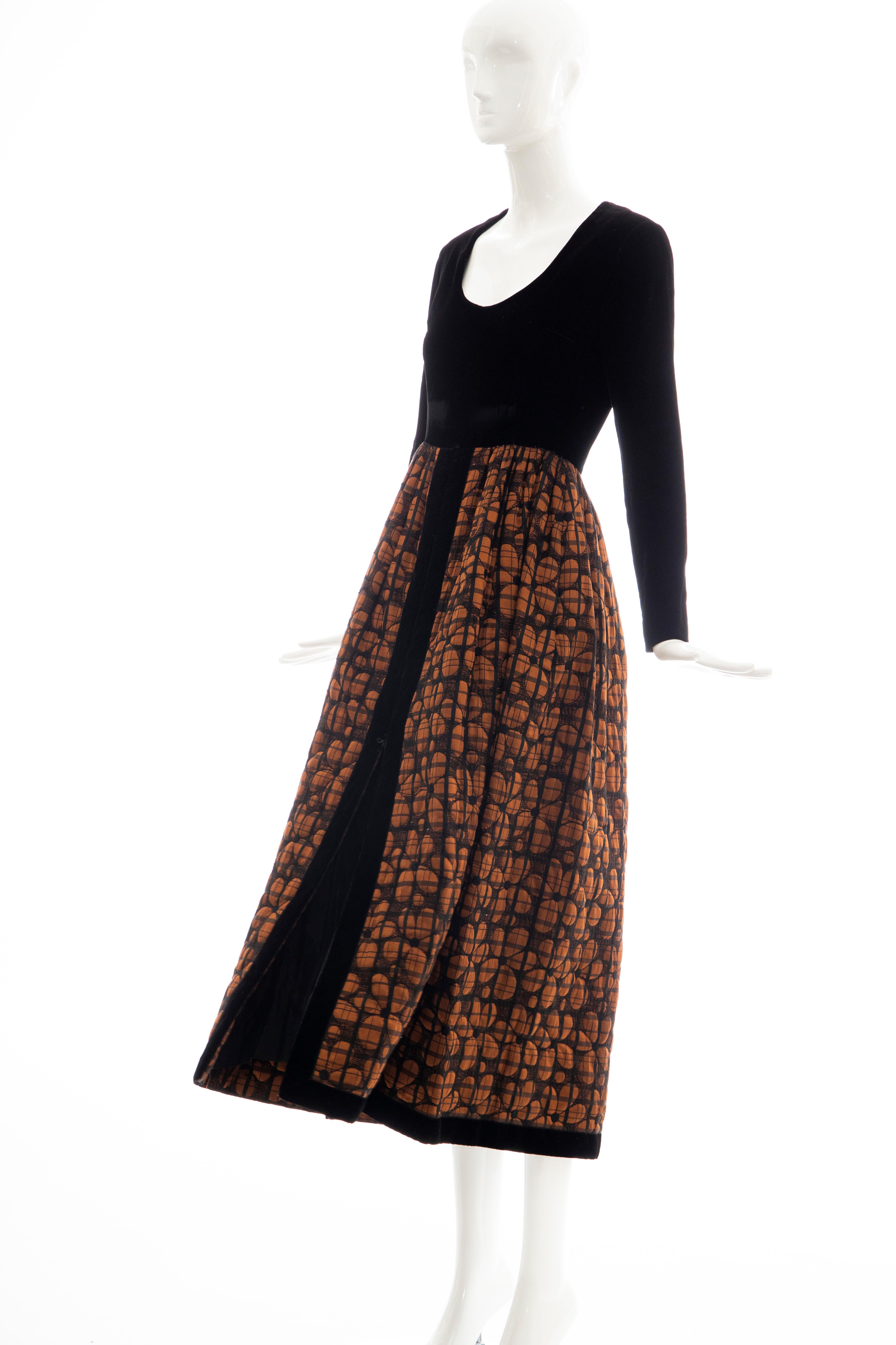 Lillie Rubin Black Silk Velvet Copper Quilted Skirt Evening Dress, Circa: 1970's 6