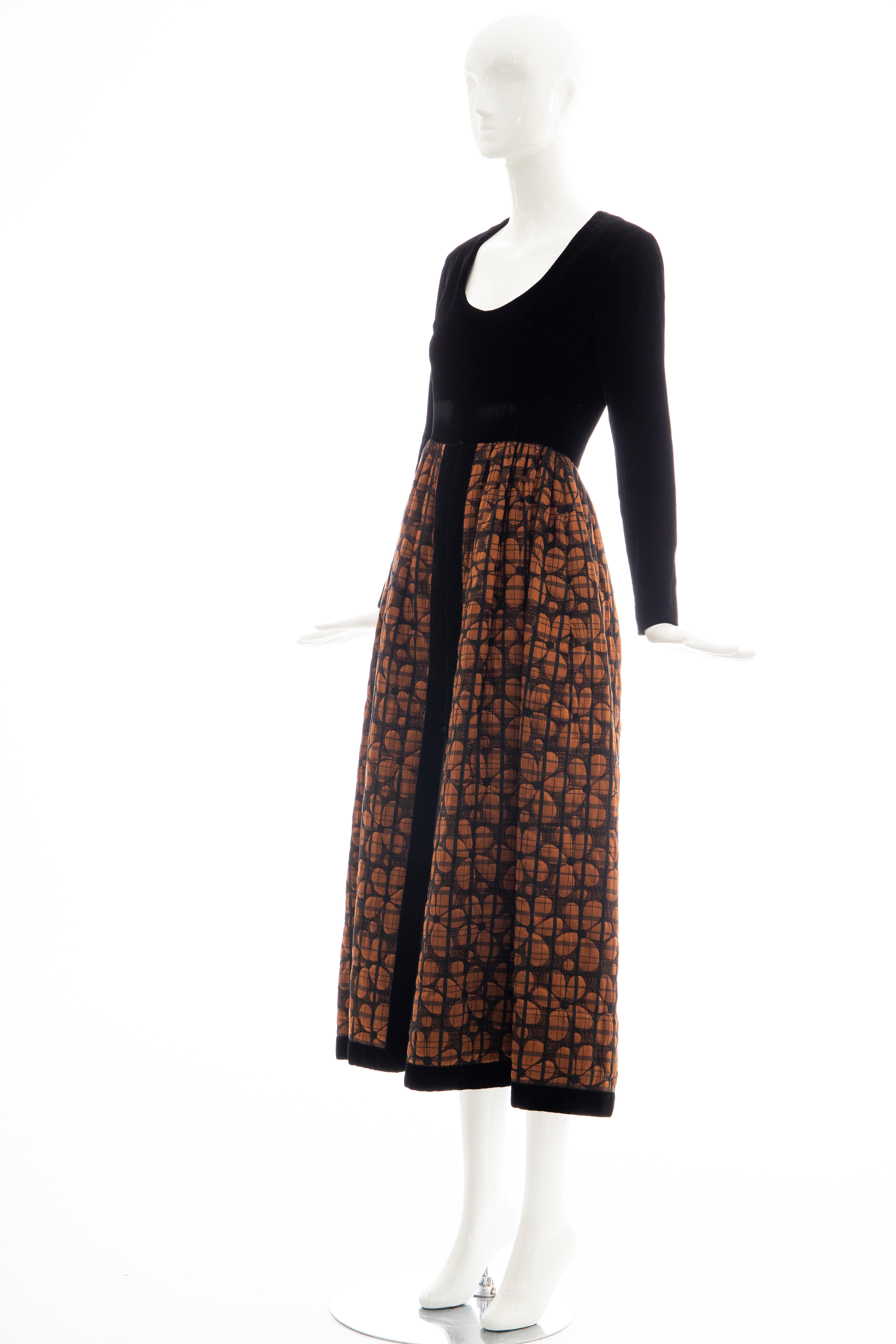 Lillie Rubin Black Silk Velvet Copper Quilted Skirt Evening Dress, Circa: 1970's 7