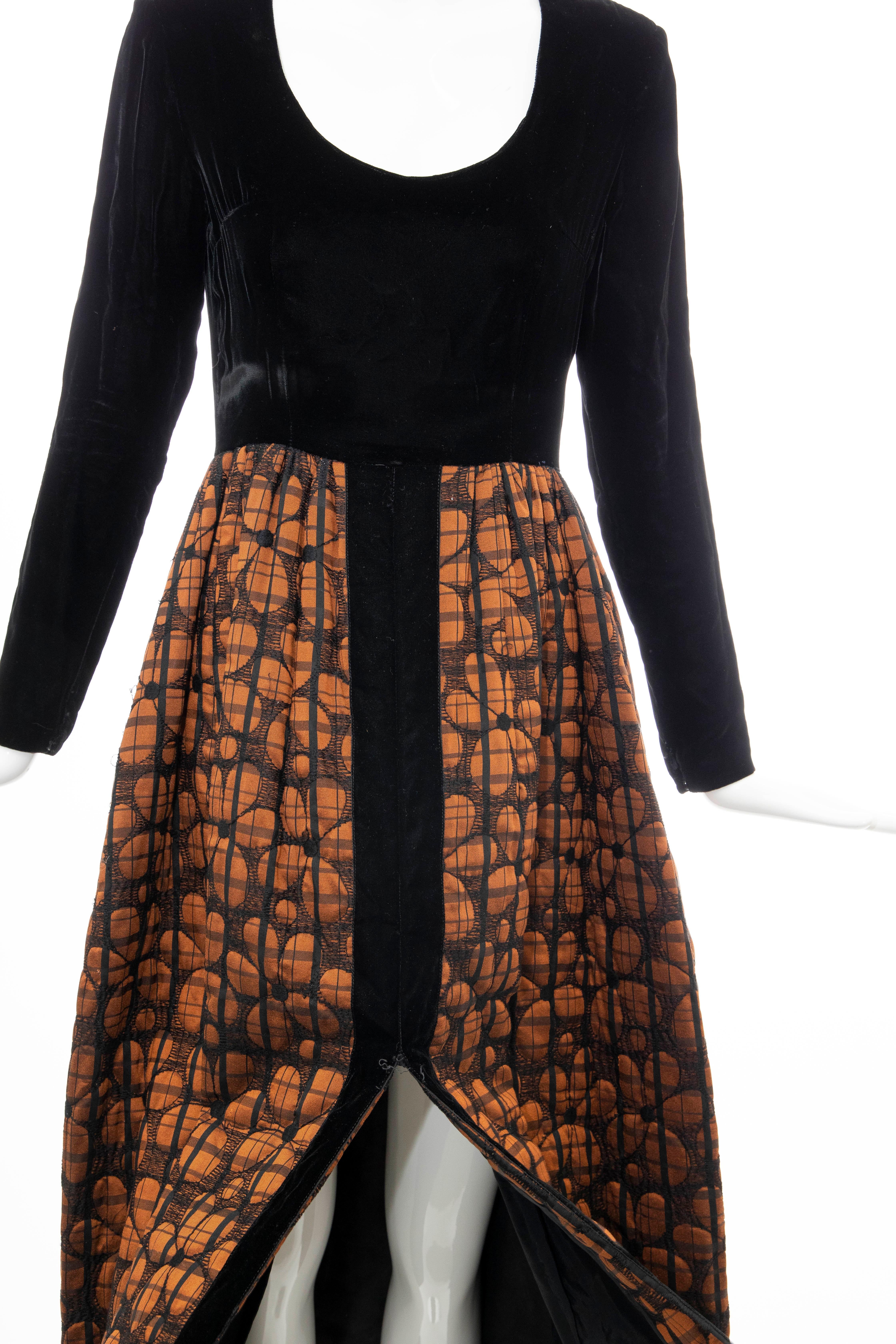 Lillie Rubin Black Silk Velvet Copper Quilted Skirt Evening Dress, Circa: 1970's In Good Condition In Cincinnati, OH