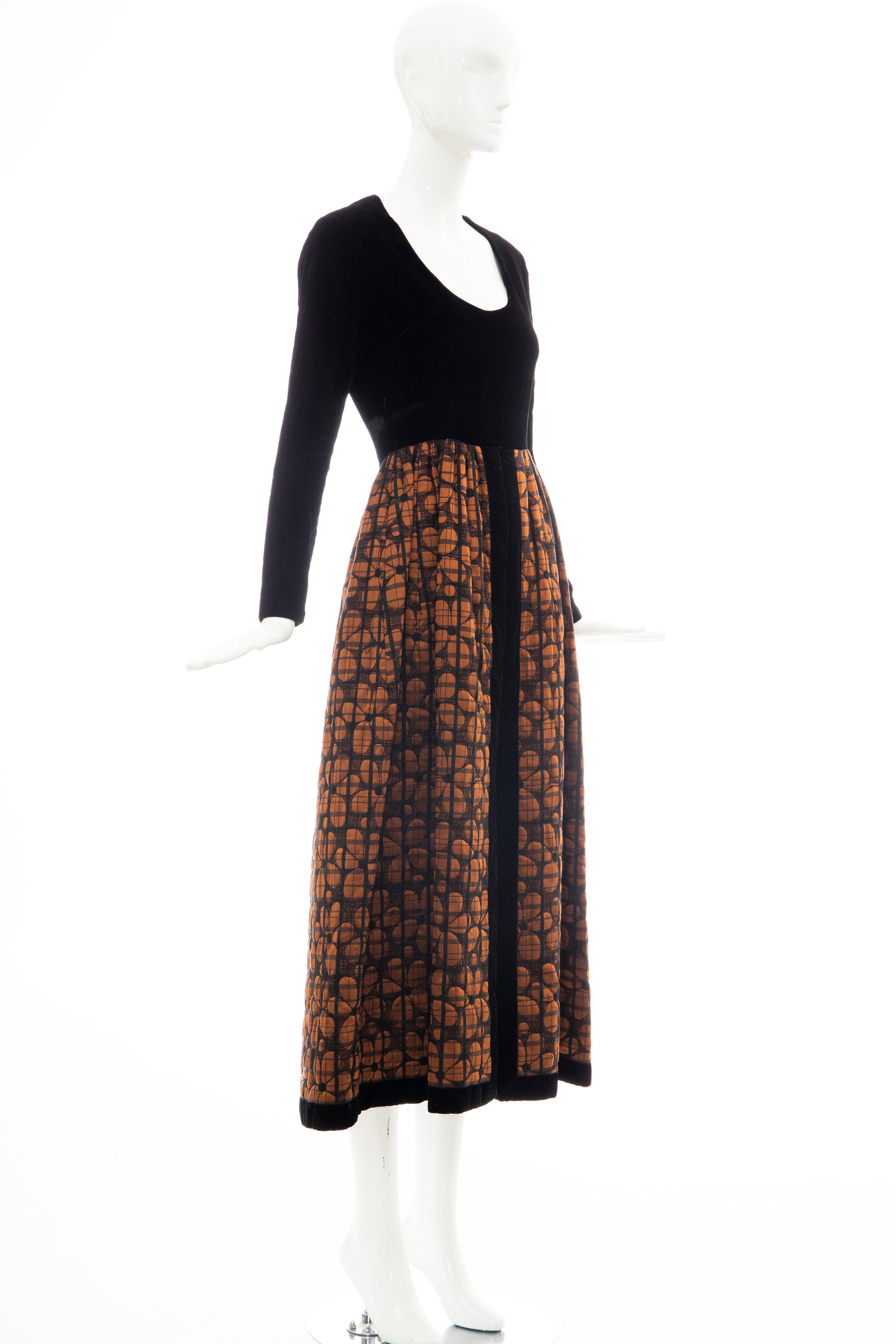 Women's Lillie Rubin Black Silk Velvet Copper Quilted Skirt Evening Dress, Circa: 1970's