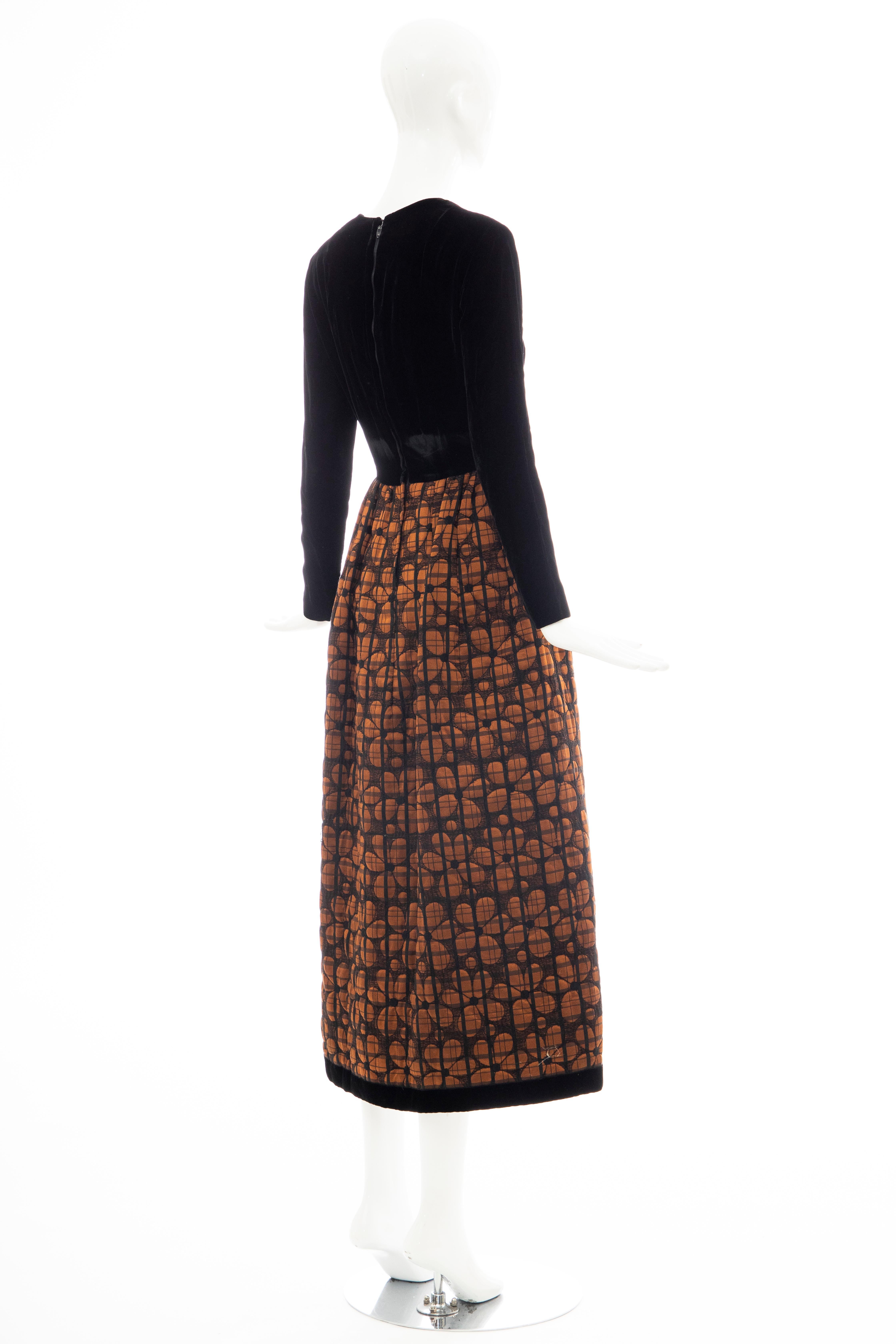 Lillie Rubin Black Silk Velvet Copper Quilted Skirt Evening Dress, Circa: 1970's 2