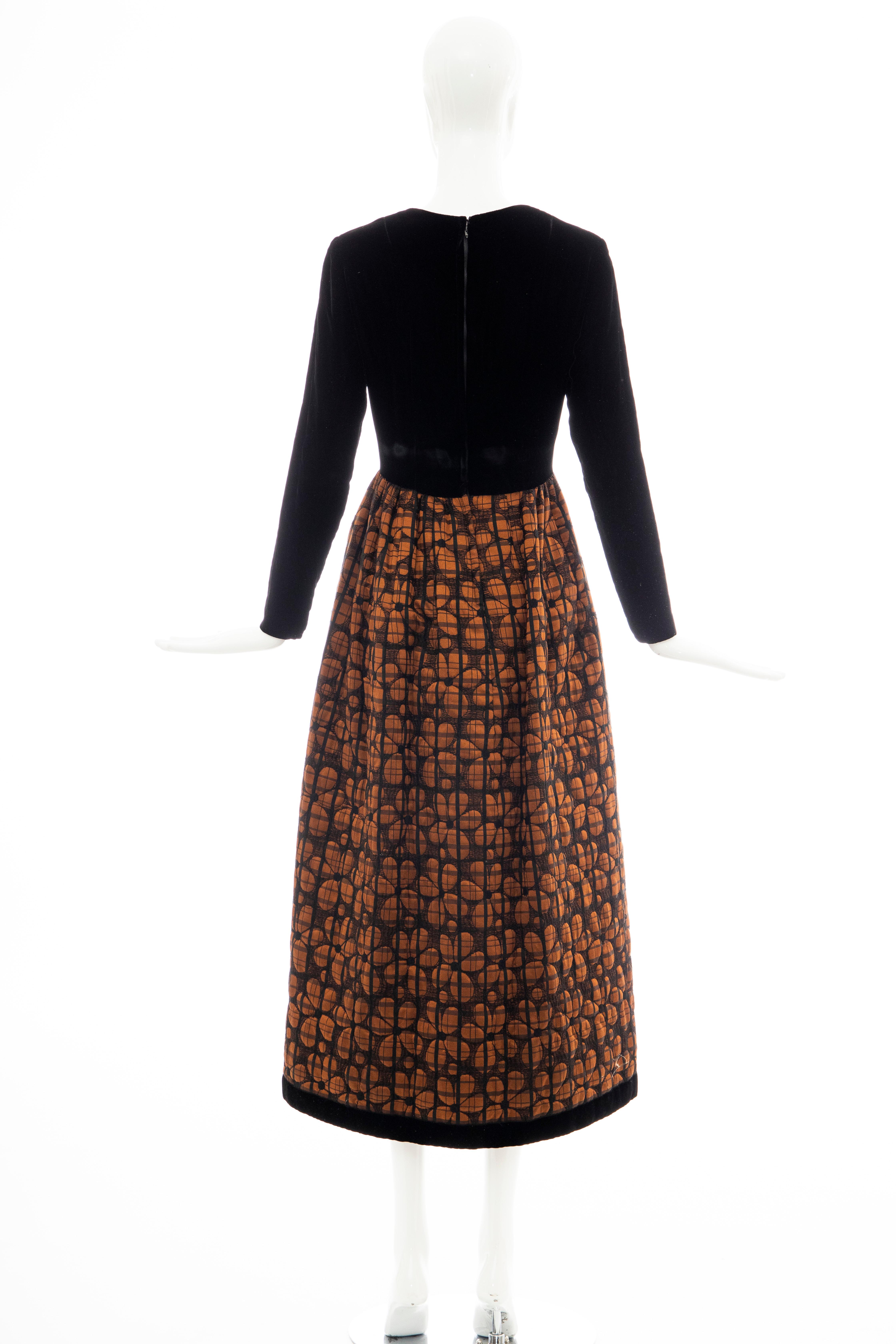 Lillie Rubin Black Silk Velvet Copper Quilted Skirt Evening Dress, Circa: 1970's 3