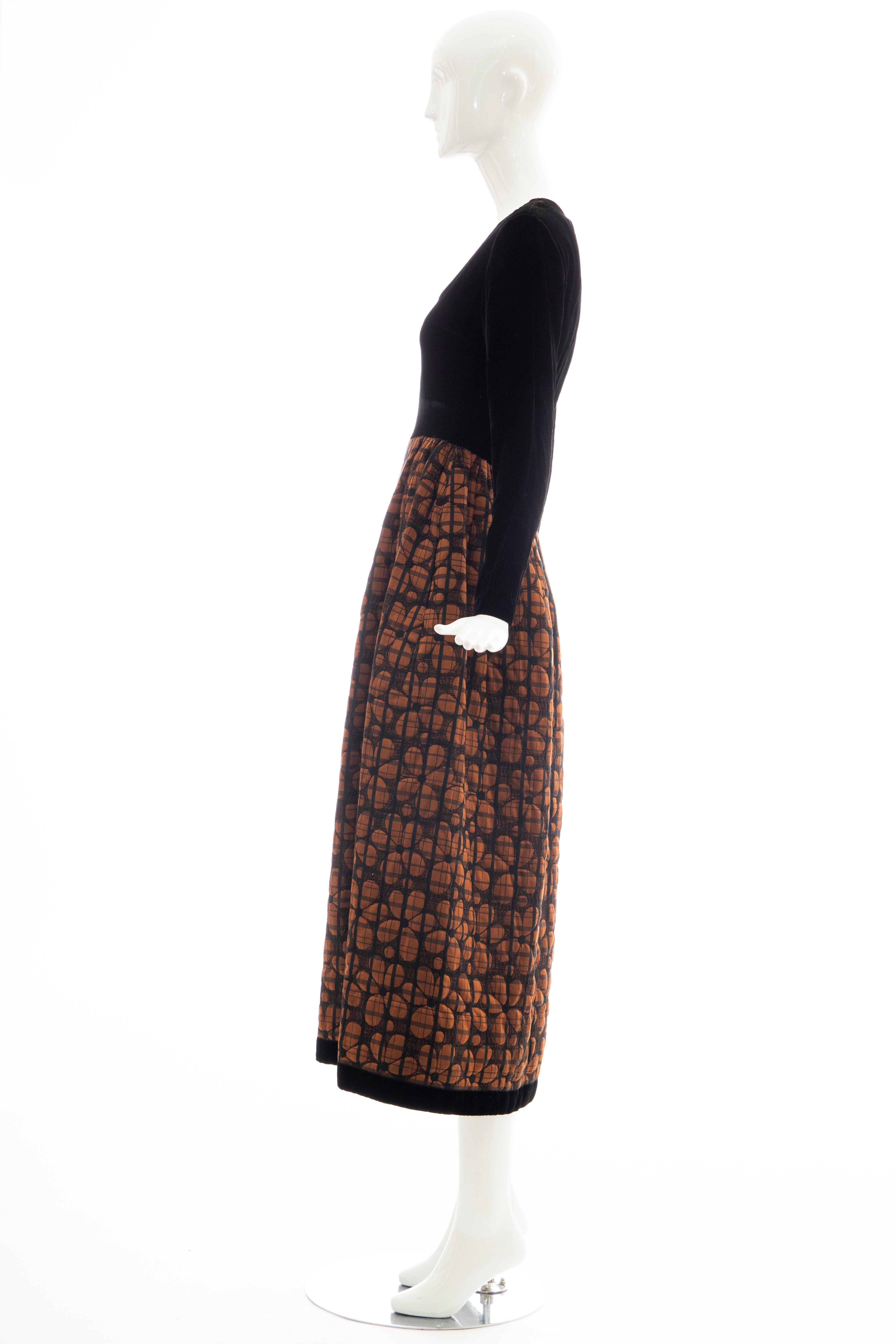 Lillie Rubin Black Silk Velvet Copper Quilted Skirt Evening Dress, Circa: 1970's 5