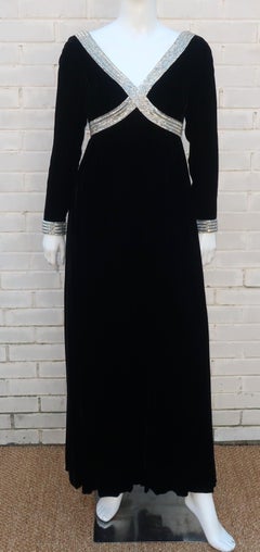 LILLIE RUBIN Black Velvet Jumpsuit with Silver Beading, 1960's