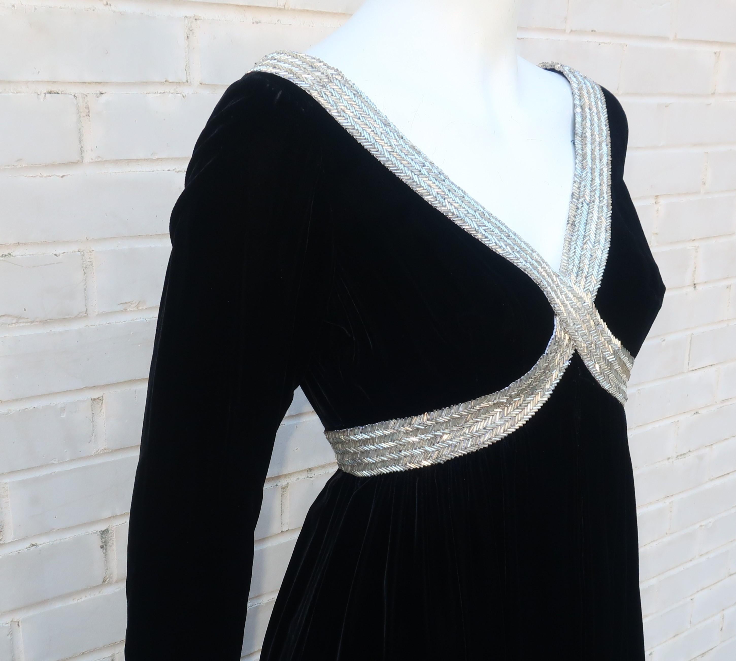 Lillie Rubin Black Velvet Jumpsuit with Silver Beading, 1960's In Good Condition For Sale In Atlanta, GA