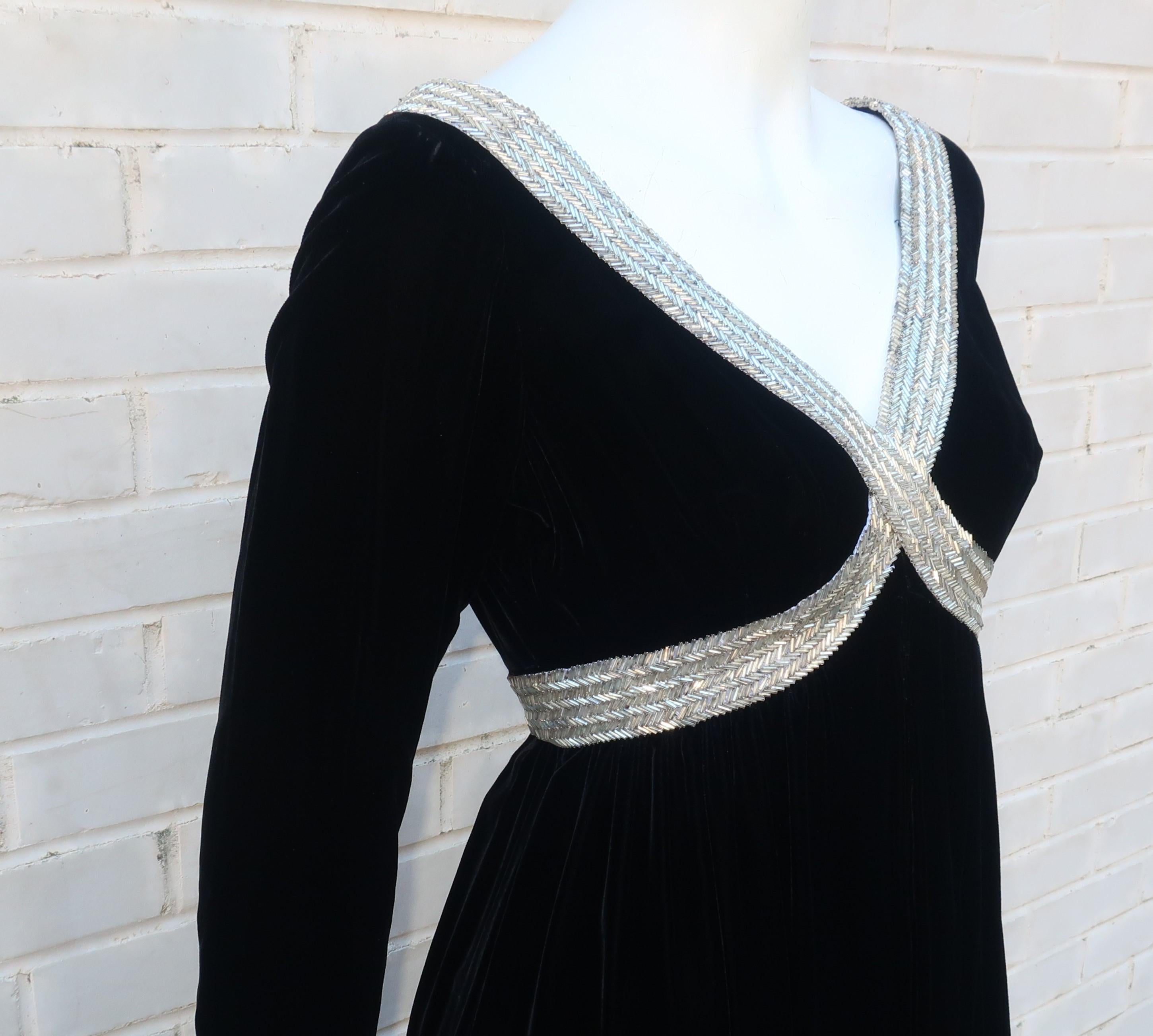 Lillie Rubin Black Velvet Jumpsuit with Silver Beading, 1960's In Good Condition In Atlanta, GA