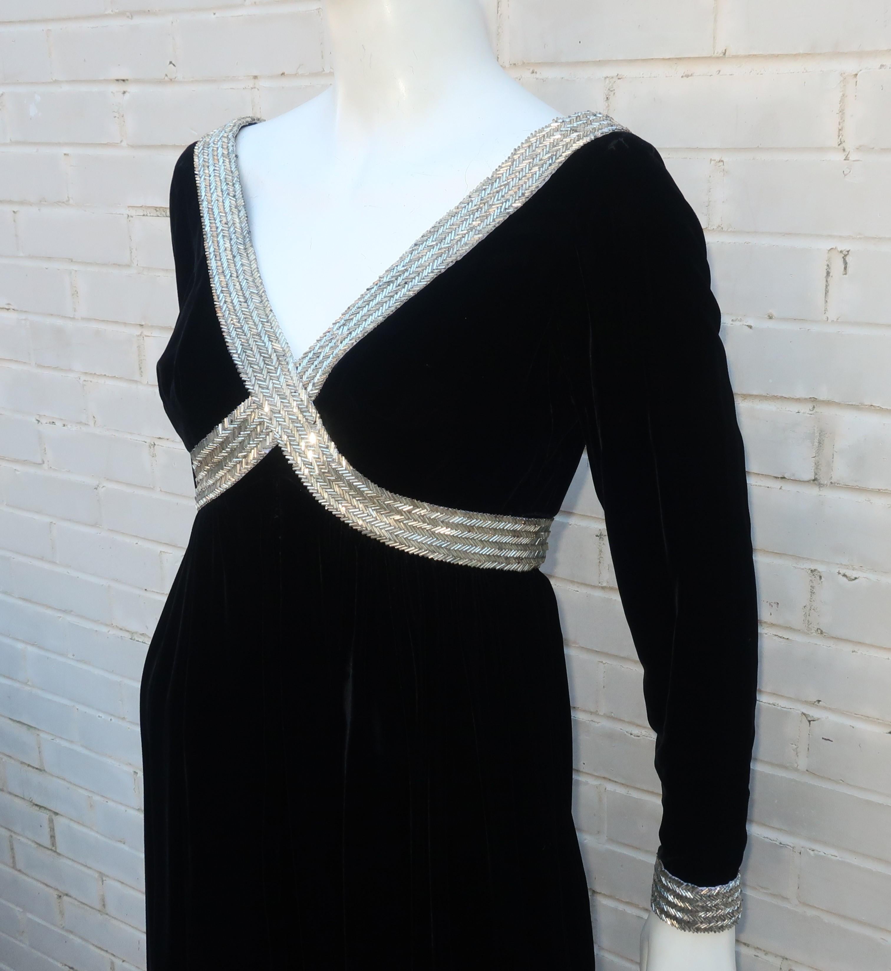 Women's Lillie Rubin Black Velvet Jumpsuit with Silver Beading, 1960's For Sale