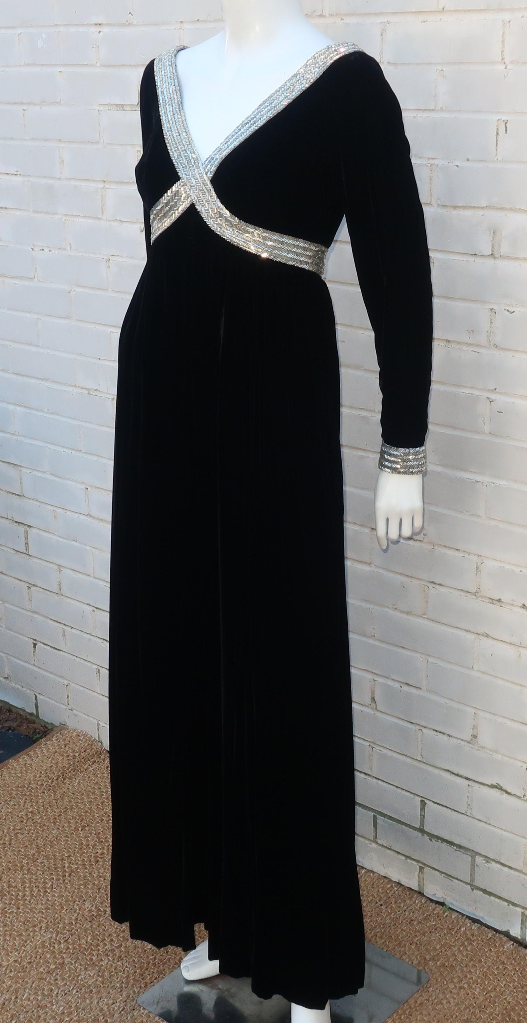 Lillie Rubin Black Velvet Jumpsuit with Silver Beading, 1960's For Sale 2