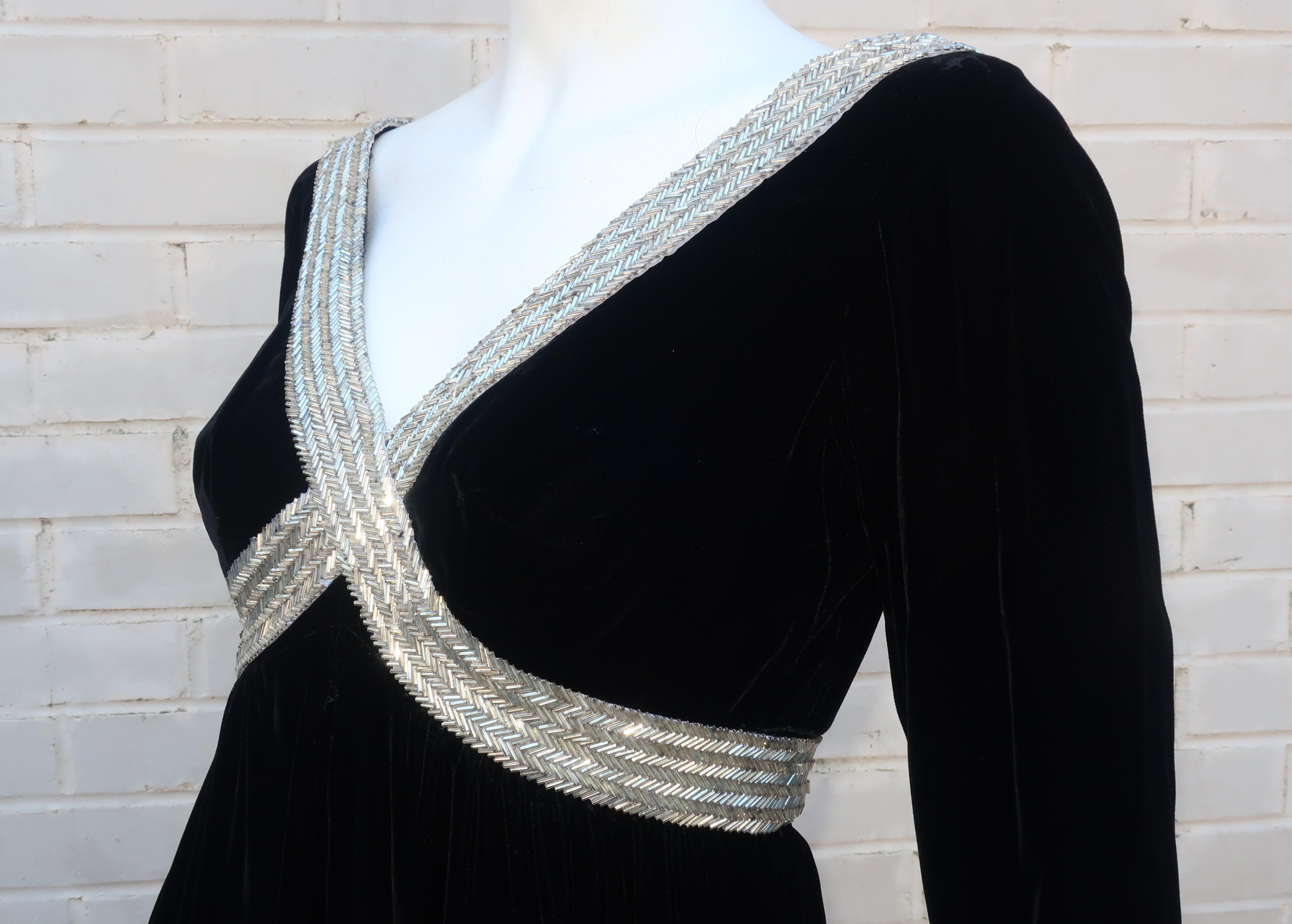 Lillie Rubin Black Velvet Jumpsuit with Silver Beading, 1960's For Sale 3