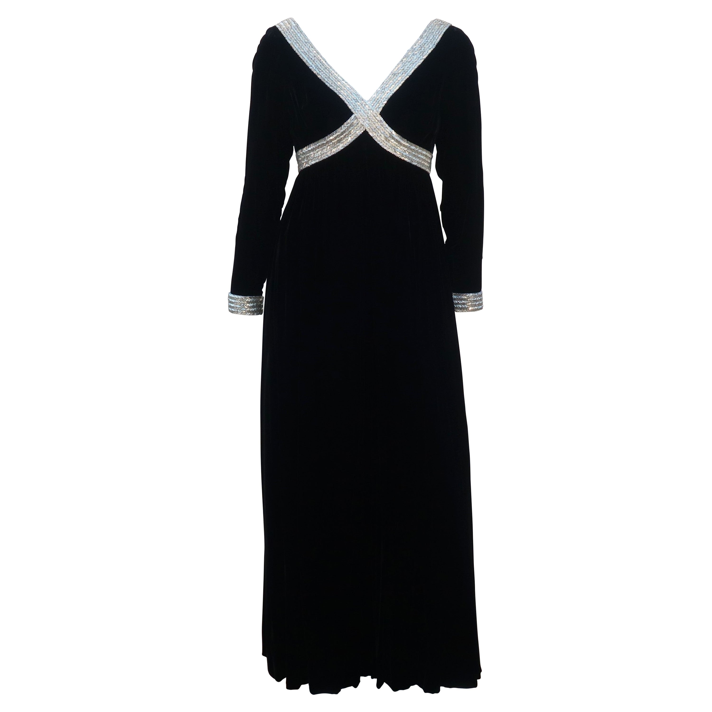 LILLIE RUBIN Schwarzer Samt-Overall mit silberner Perlenstickerei, 1960er Jahre im Angebot