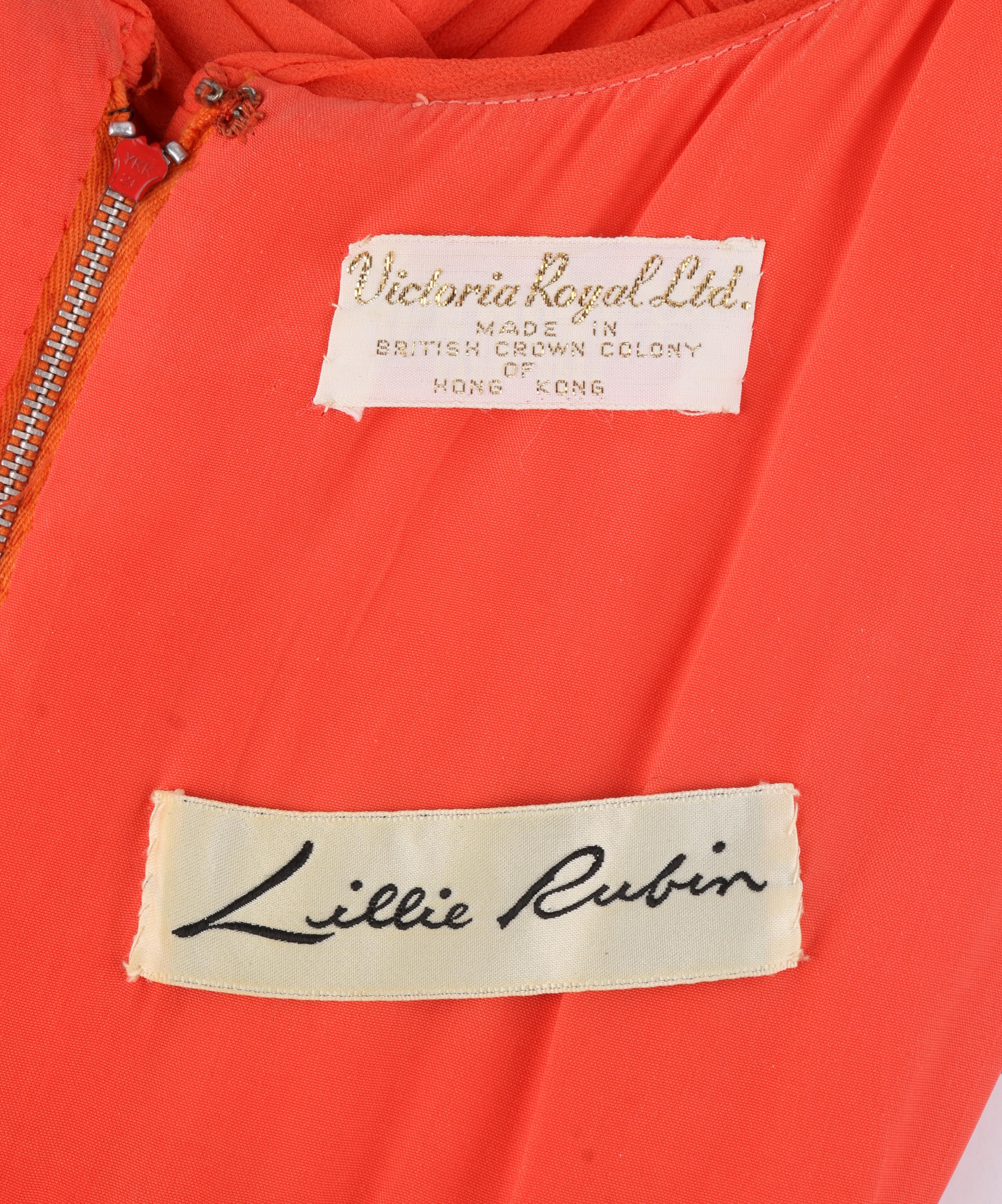 Women's LILLIE RUBIN c.1960's Coral Silk Chiffon Empire Waist Surplice Maxi Dress Gown For Sale
