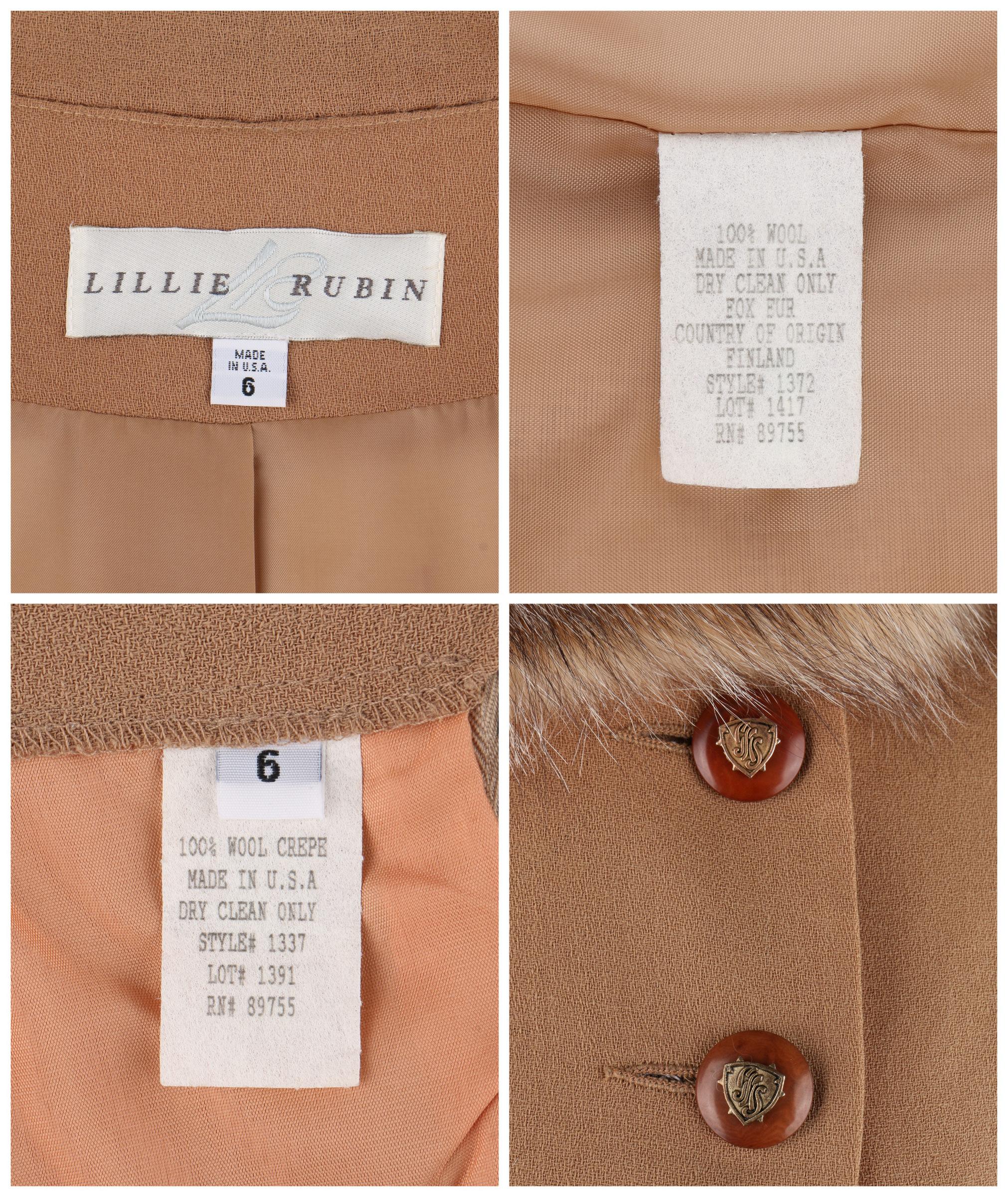 LILLIE RUBIN c.1980’s Peruvian Camel Red Fox Fur Wool Blazer Jacket Skirt Set  6