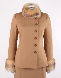 LILLIE RUBIN c.1980’s Peruvian Camel Red Fox Fur Wool Blazer Jacket Skirt Set