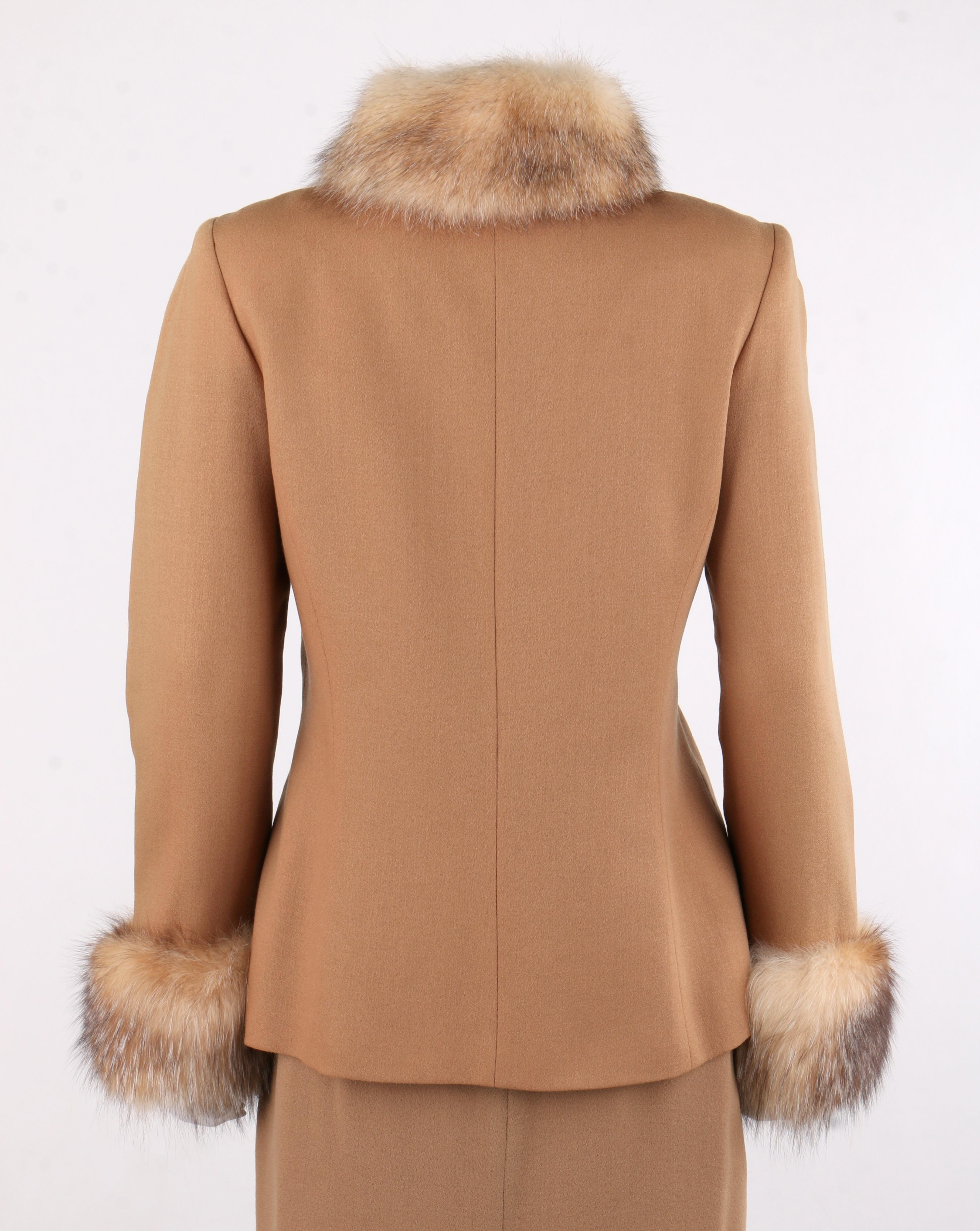 LILLIE RUBIN c.1980’s Peruvian Camel Red Fox Fur Wool Blazer Jacket Skirt Set  In Good Condition In Thiensville, WI
