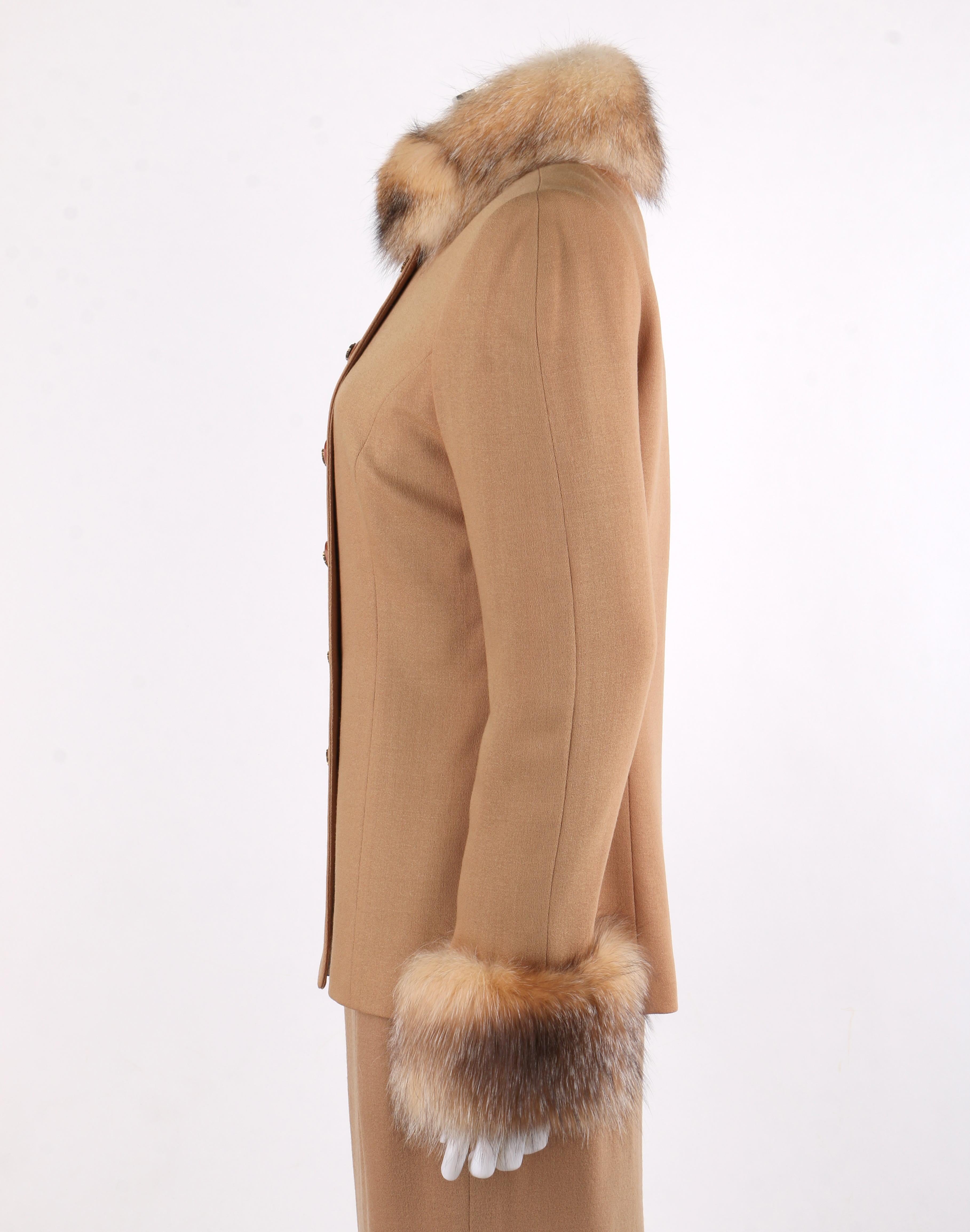 Women's LILLIE RUBIN c.1980’s Peruvian Camel Red Fox Fur Wool Blazer Jacket Skirt Set 