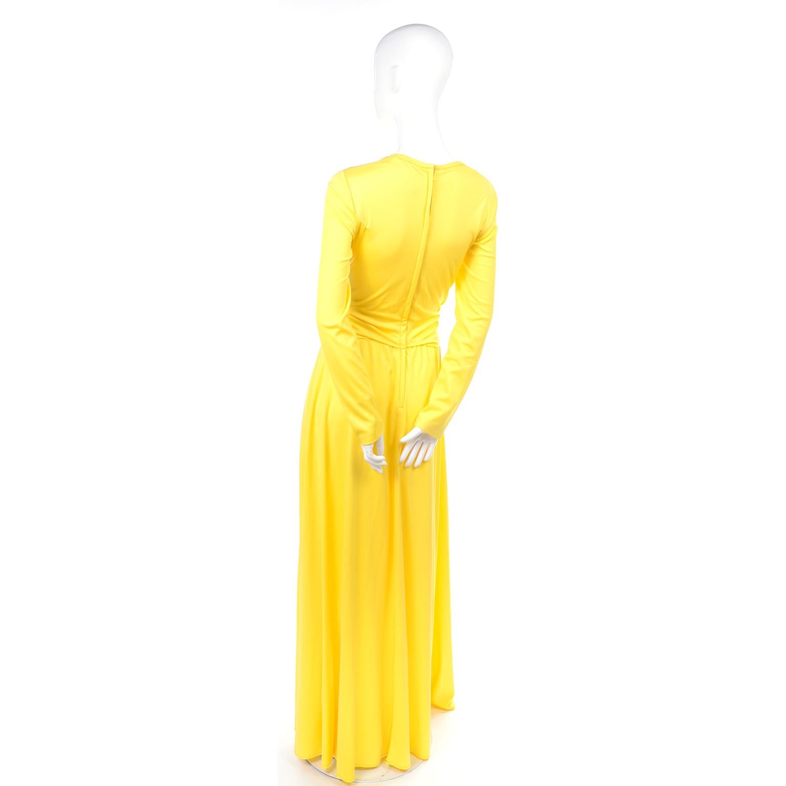 Lillie Rubin Collection 700 Vintage Dress in Yellow Jersey With Sash In Excellent Condition For Sale In Portland, OR