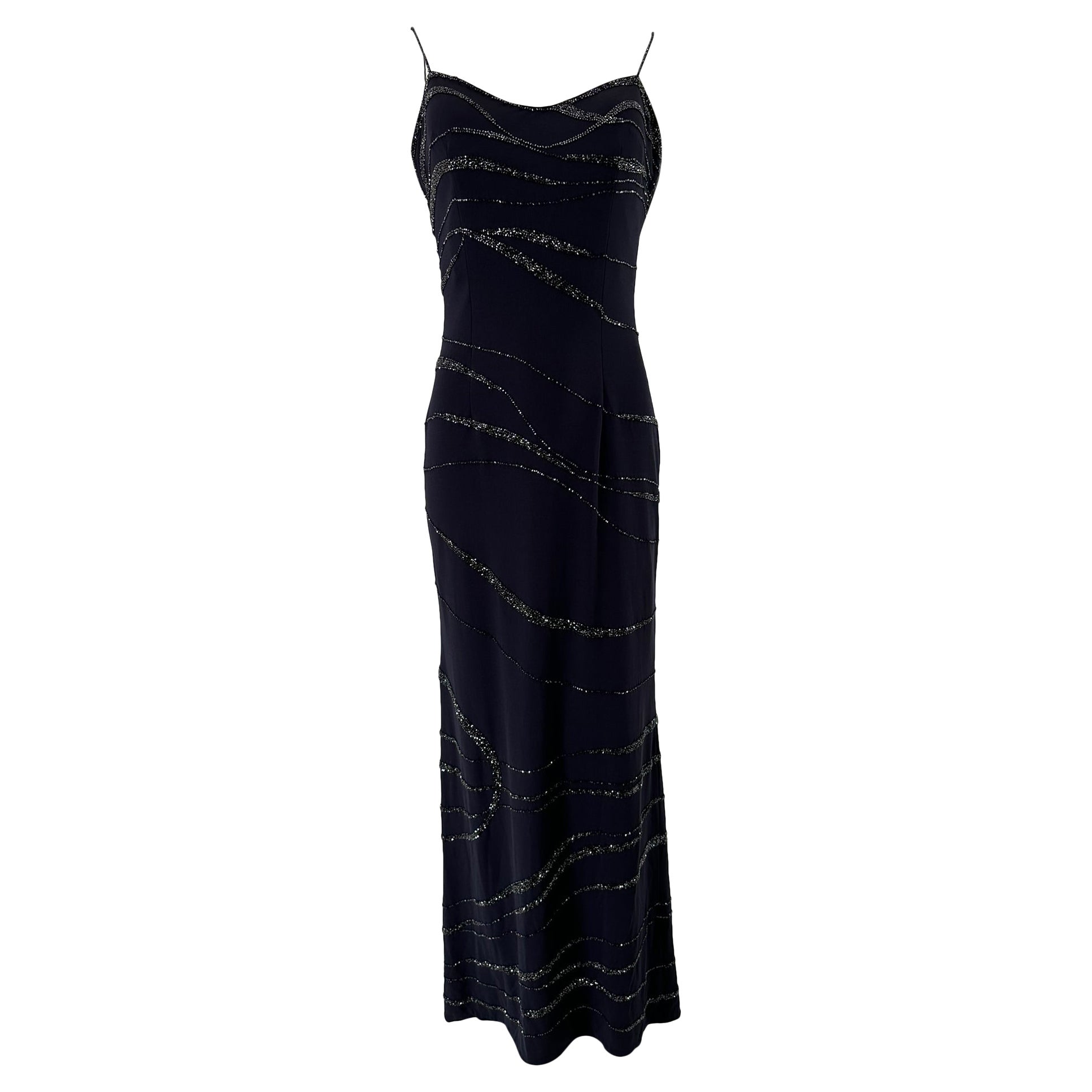 The Lilly Rubin Dark Blue Crepe Glittery Blue Glass Beaded Maxi Slip Dress 4
